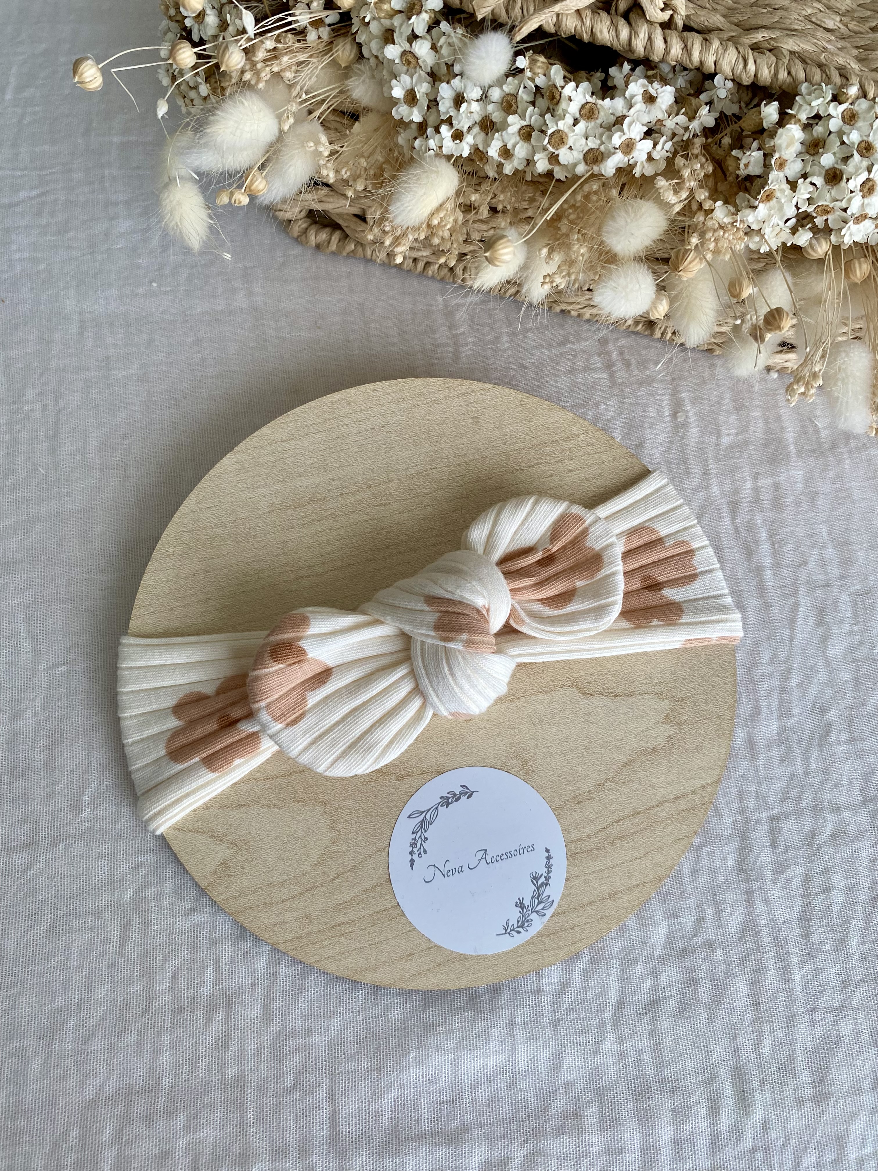 Bandeau côtelé fleur caramel