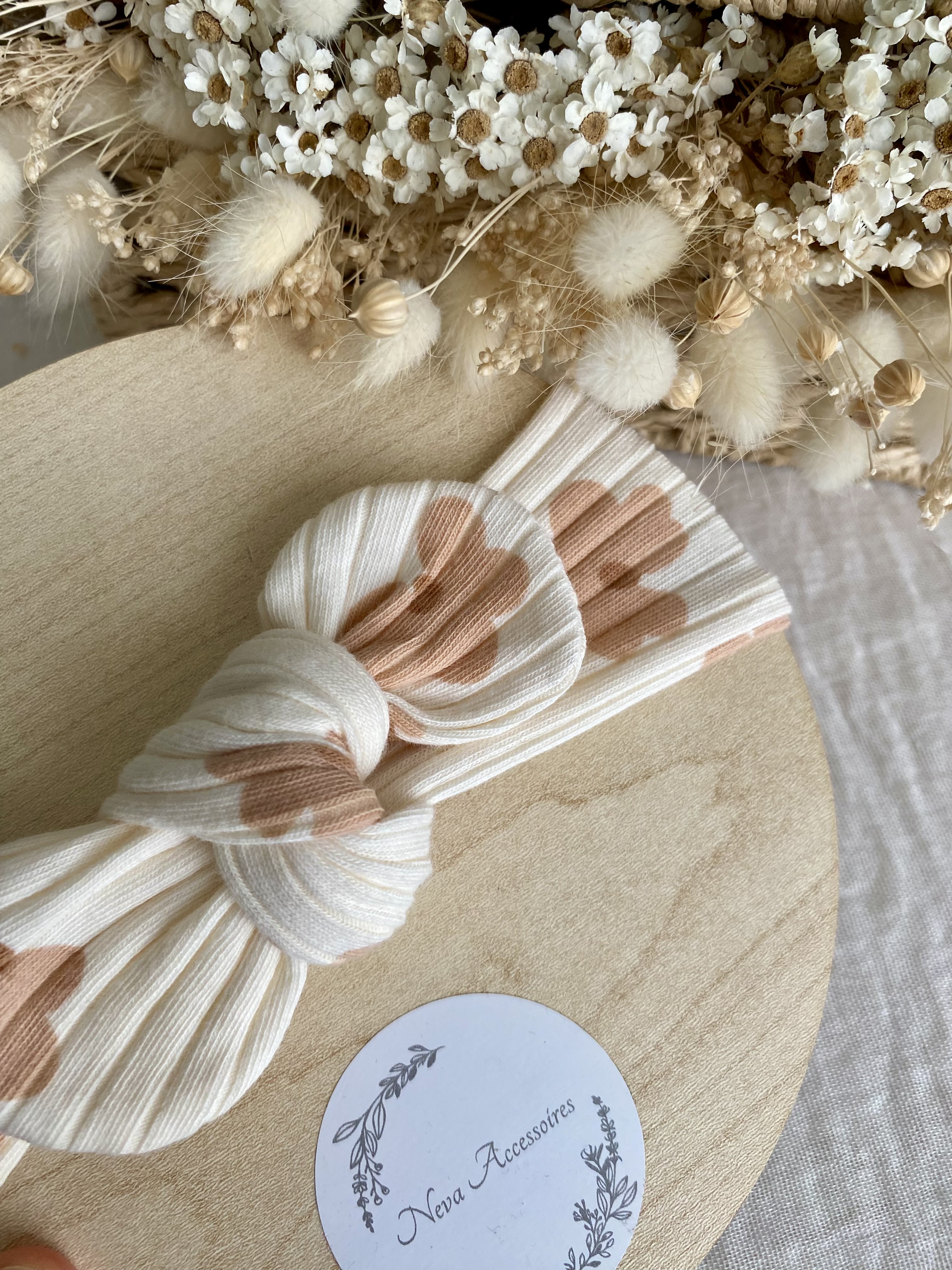 Bandeau côtelé fleur caramel