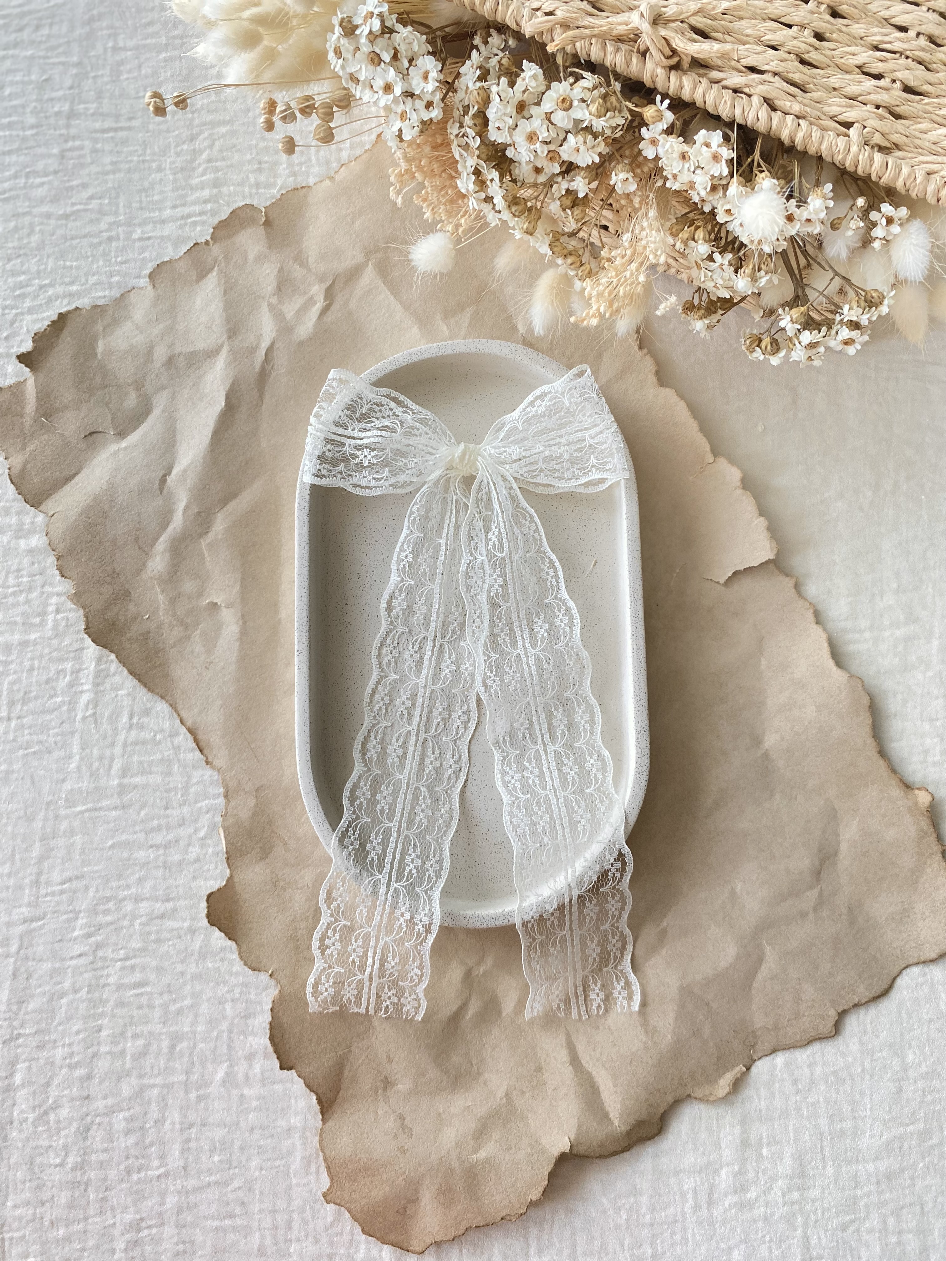 Noeud dentelle fine XL ivoire