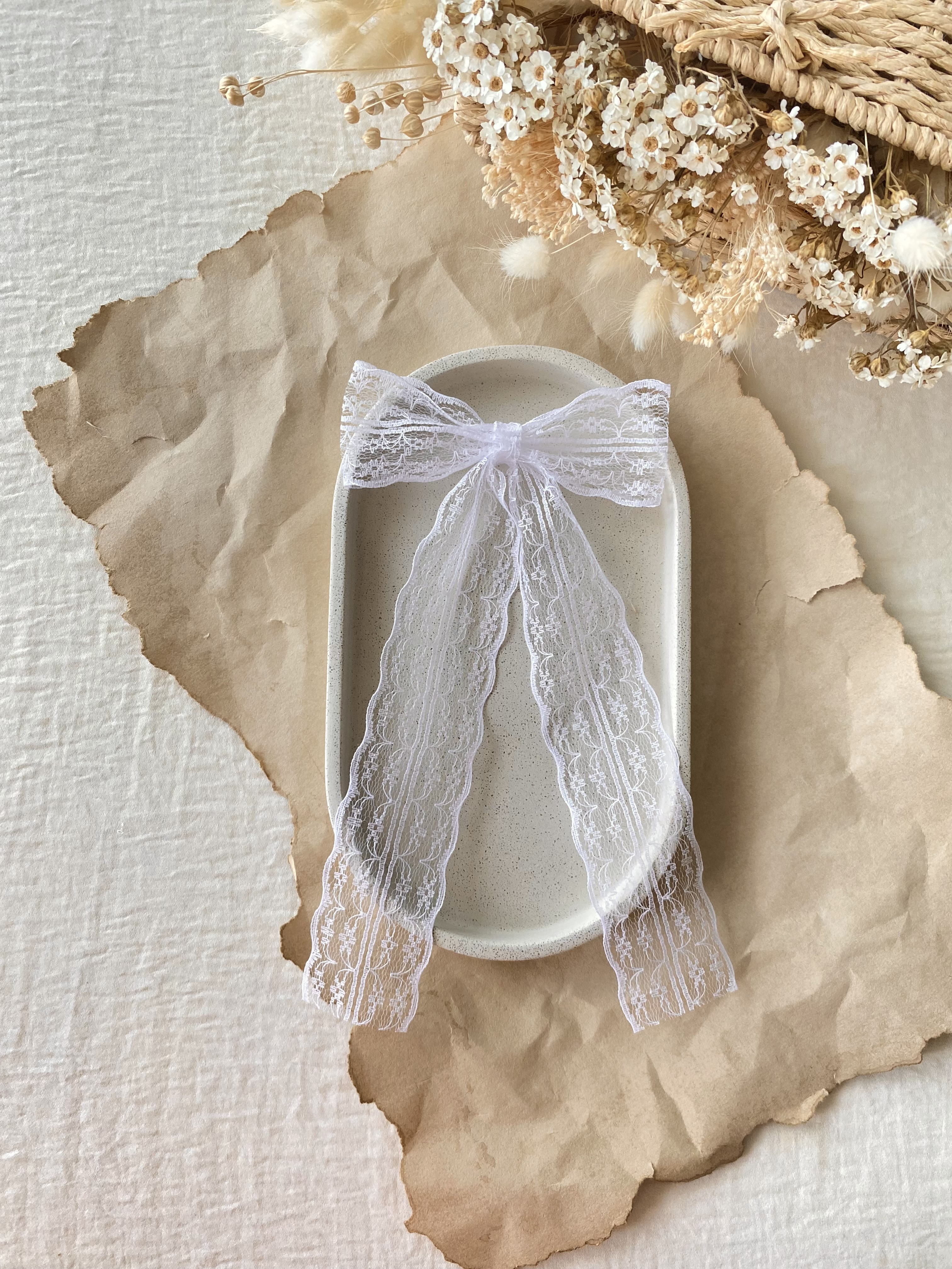 Noeud dentelle fine XL blanc