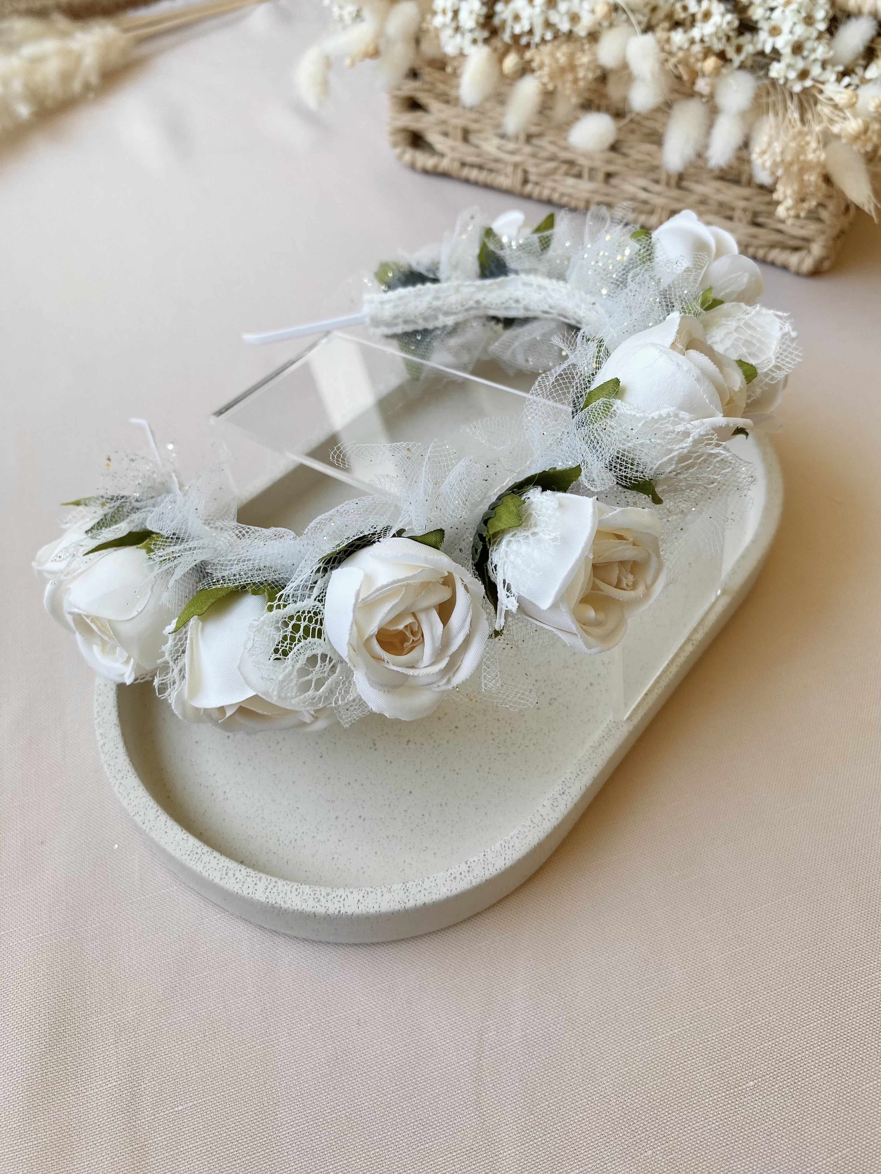Serre tête rose écru