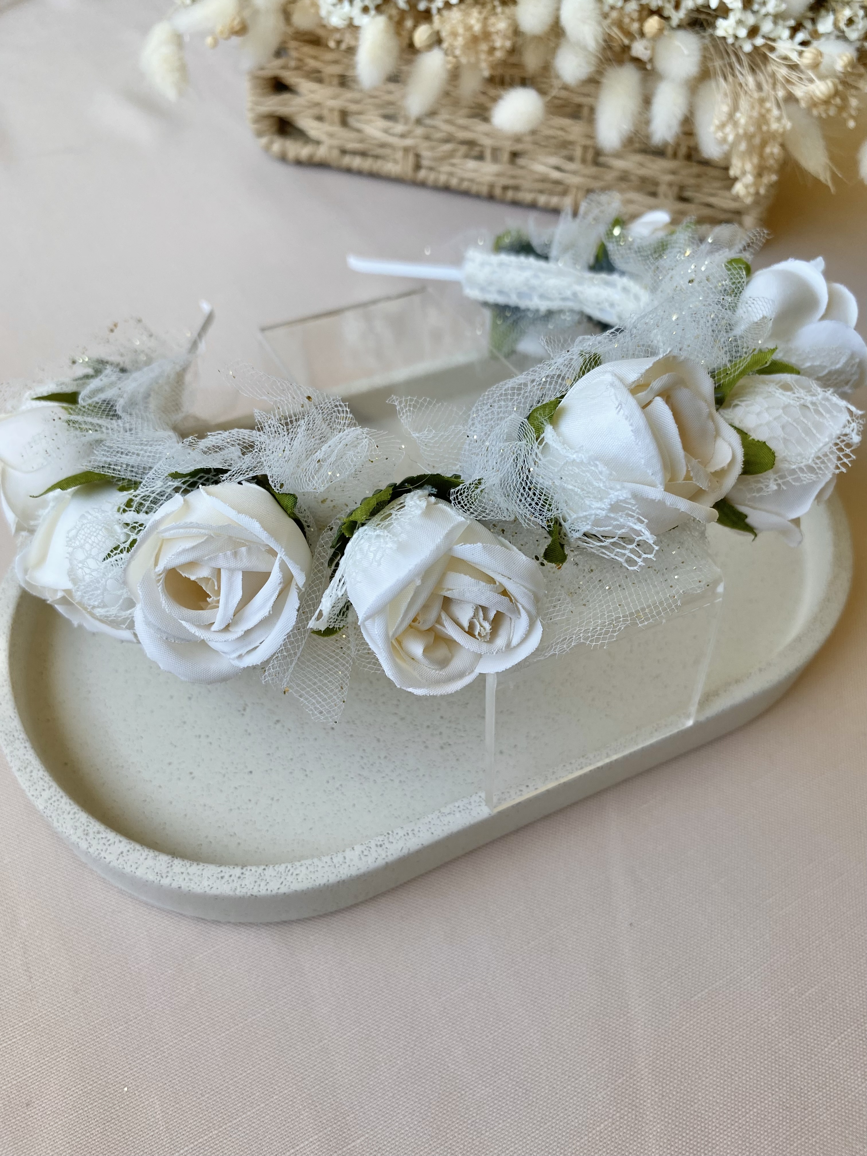 Serre tête rose écru