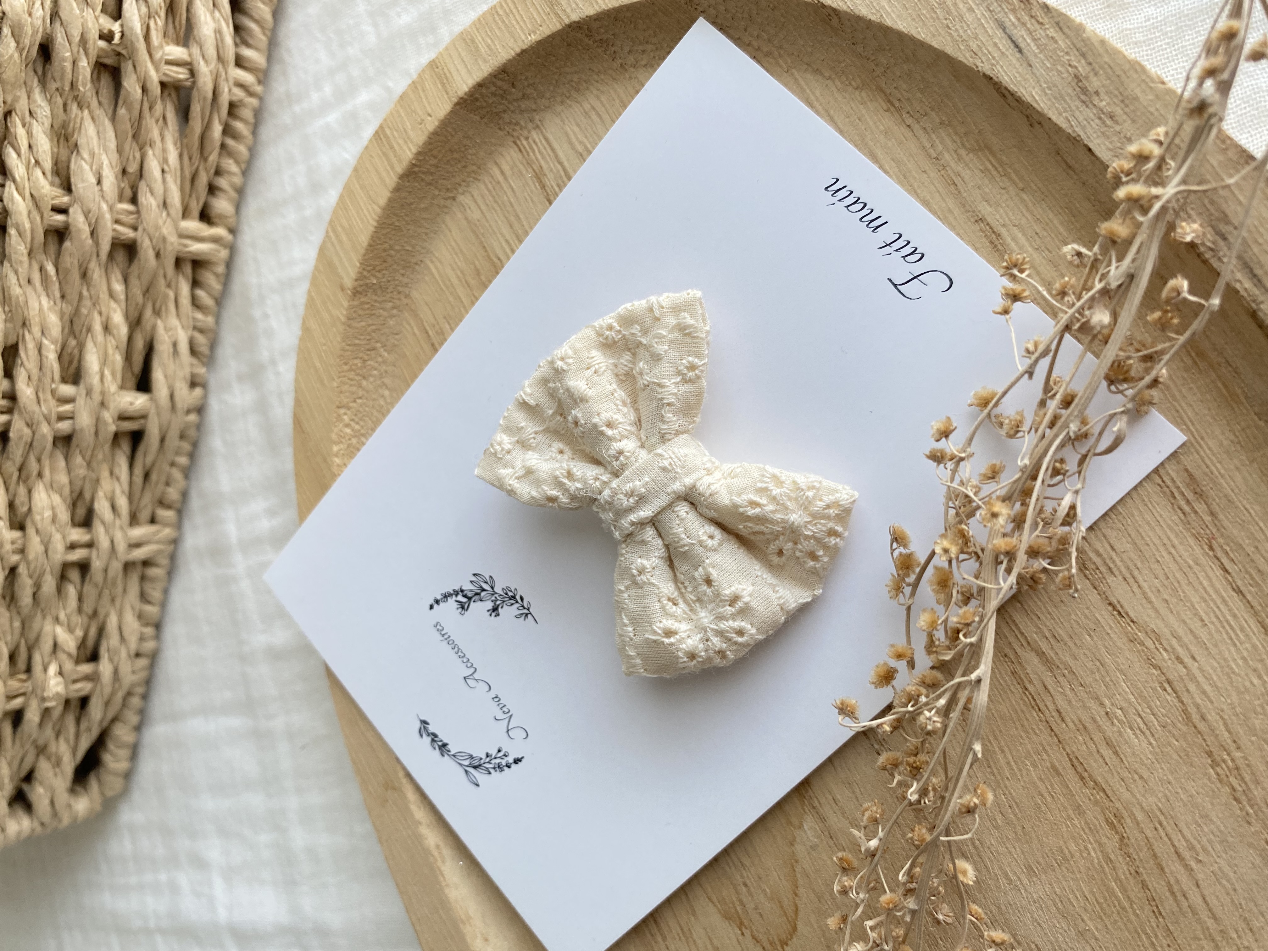 Noeud broderie anglaise vanille S