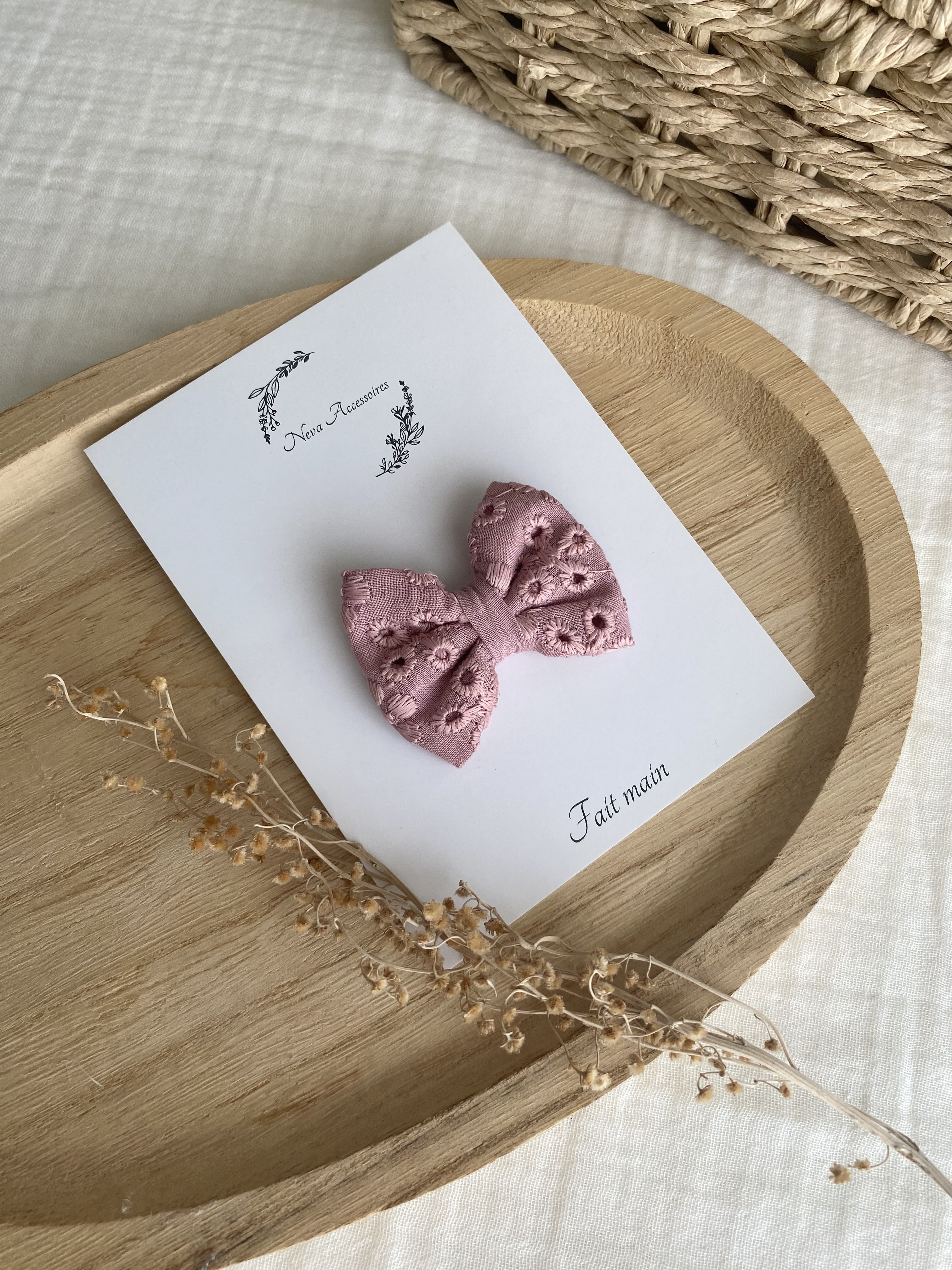 Noeud broderie anglaise vieux rose S