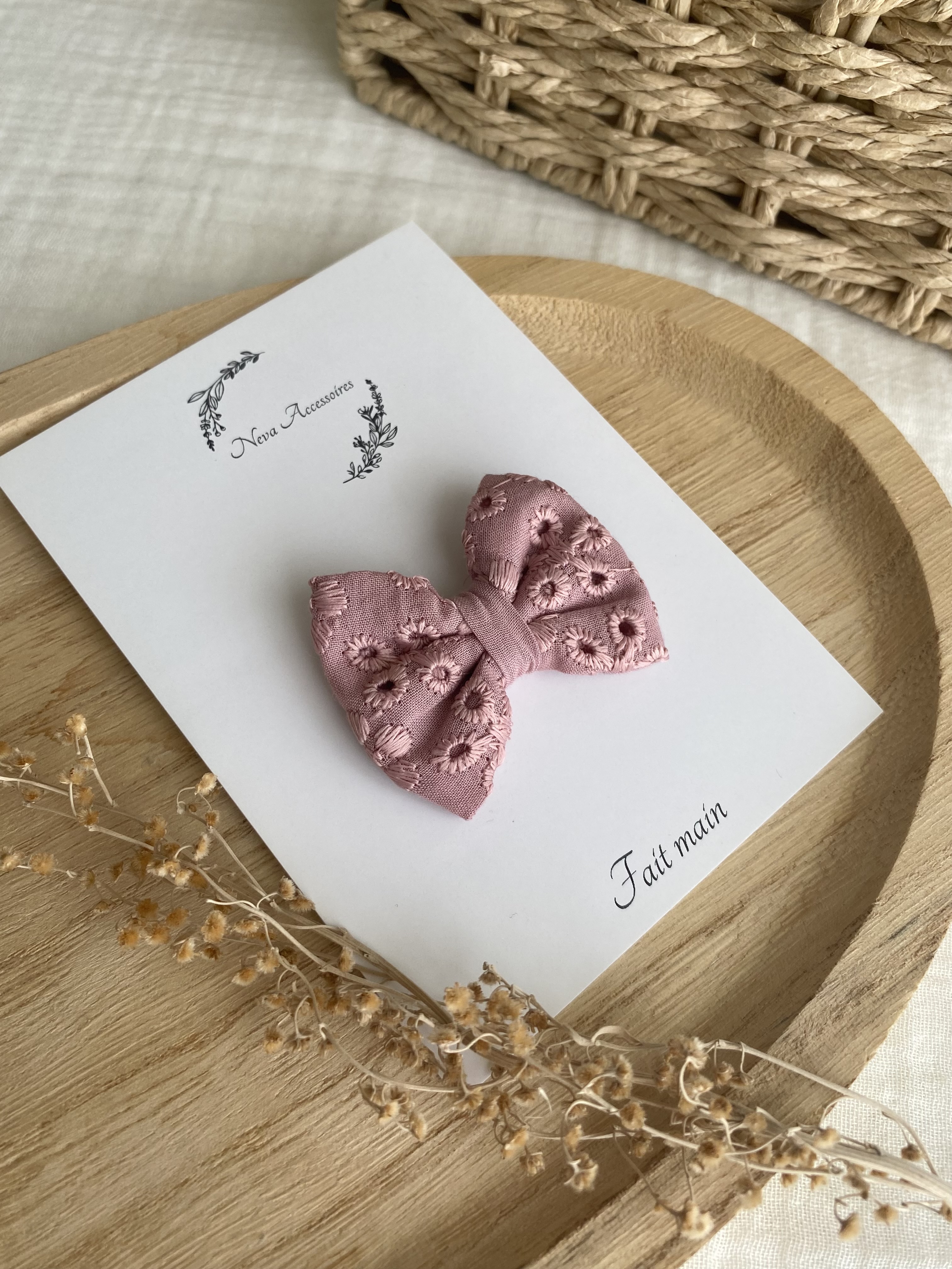 Noeud broderie anglaise vieux rose S
