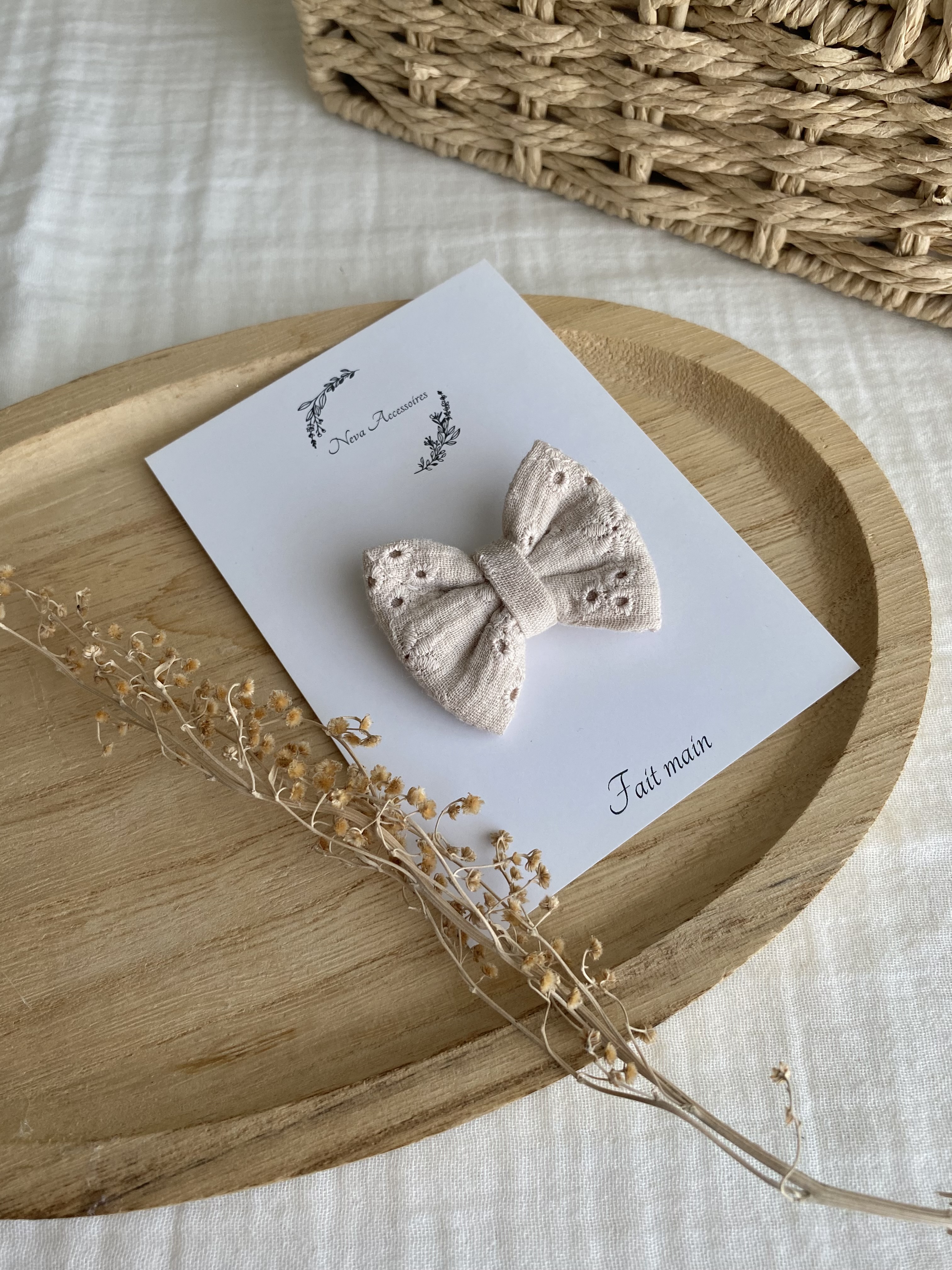 Noeud broderie anglaise beige S