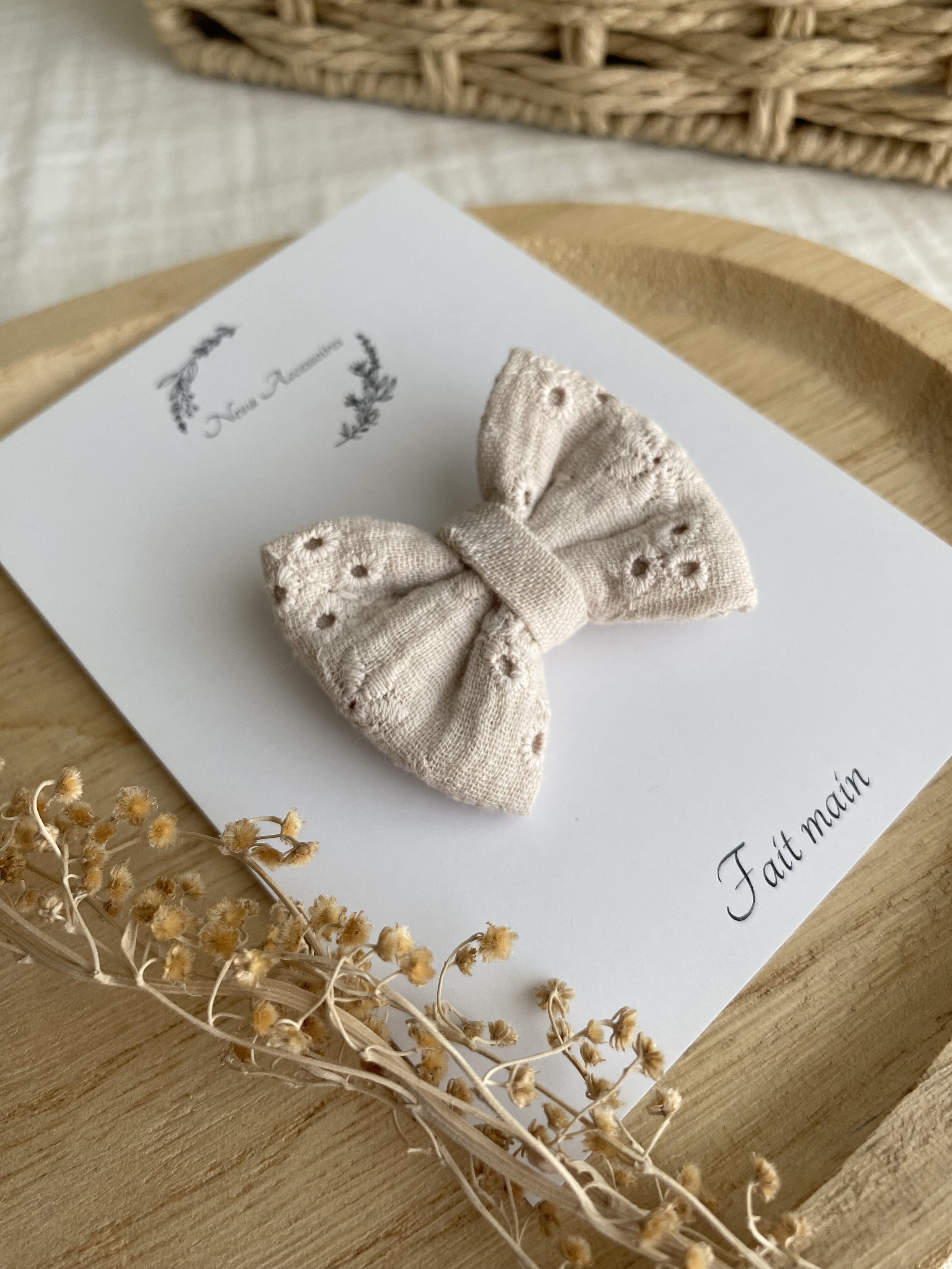 Noeud broderie anglaise beige S