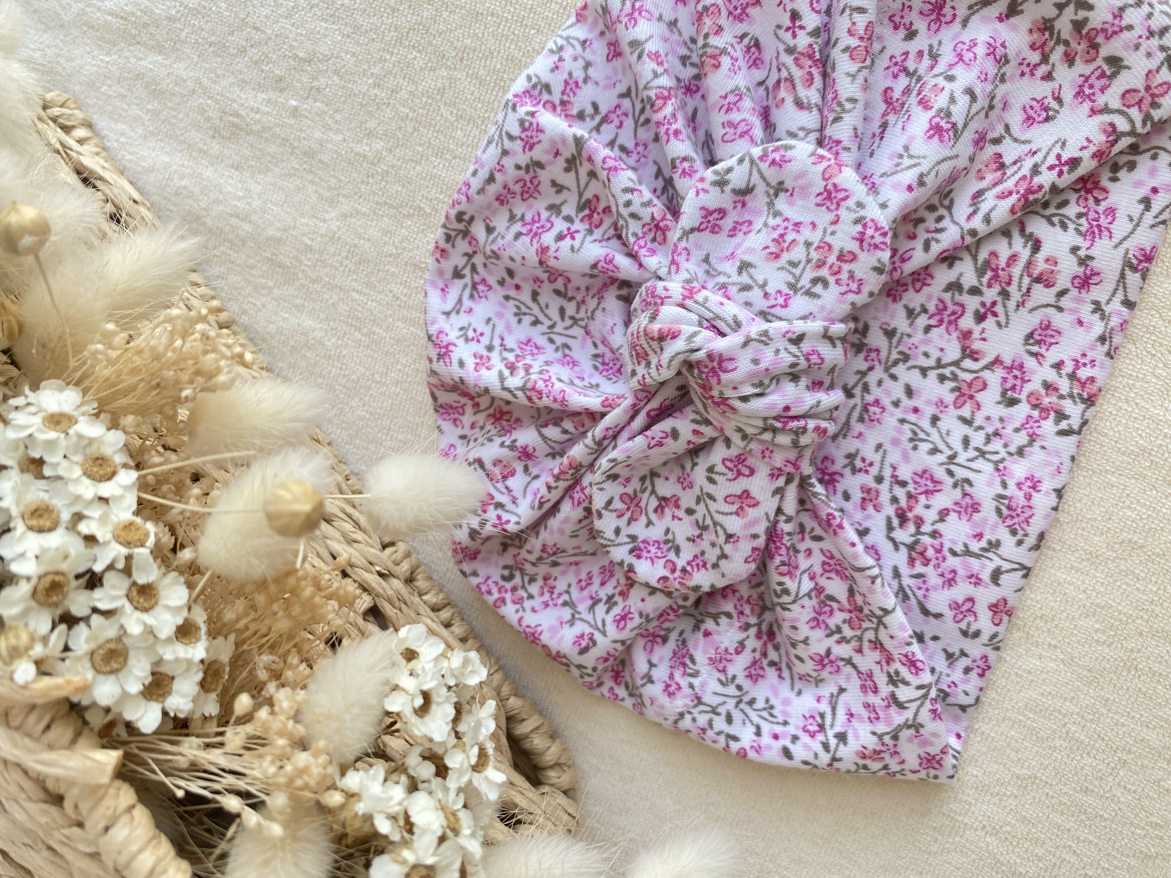 Turban fleuri fuchsia