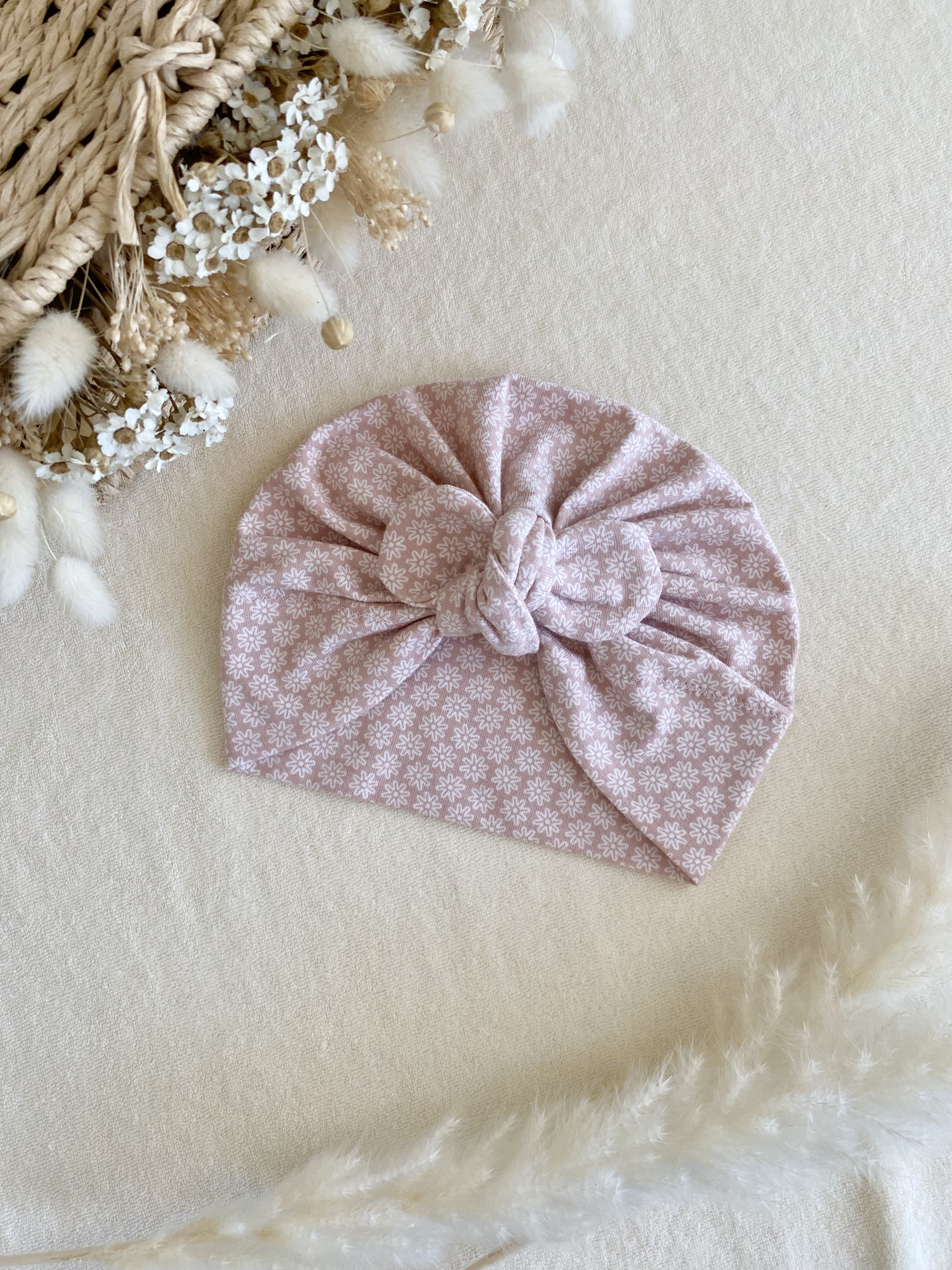 Turban fleurs rose poudre