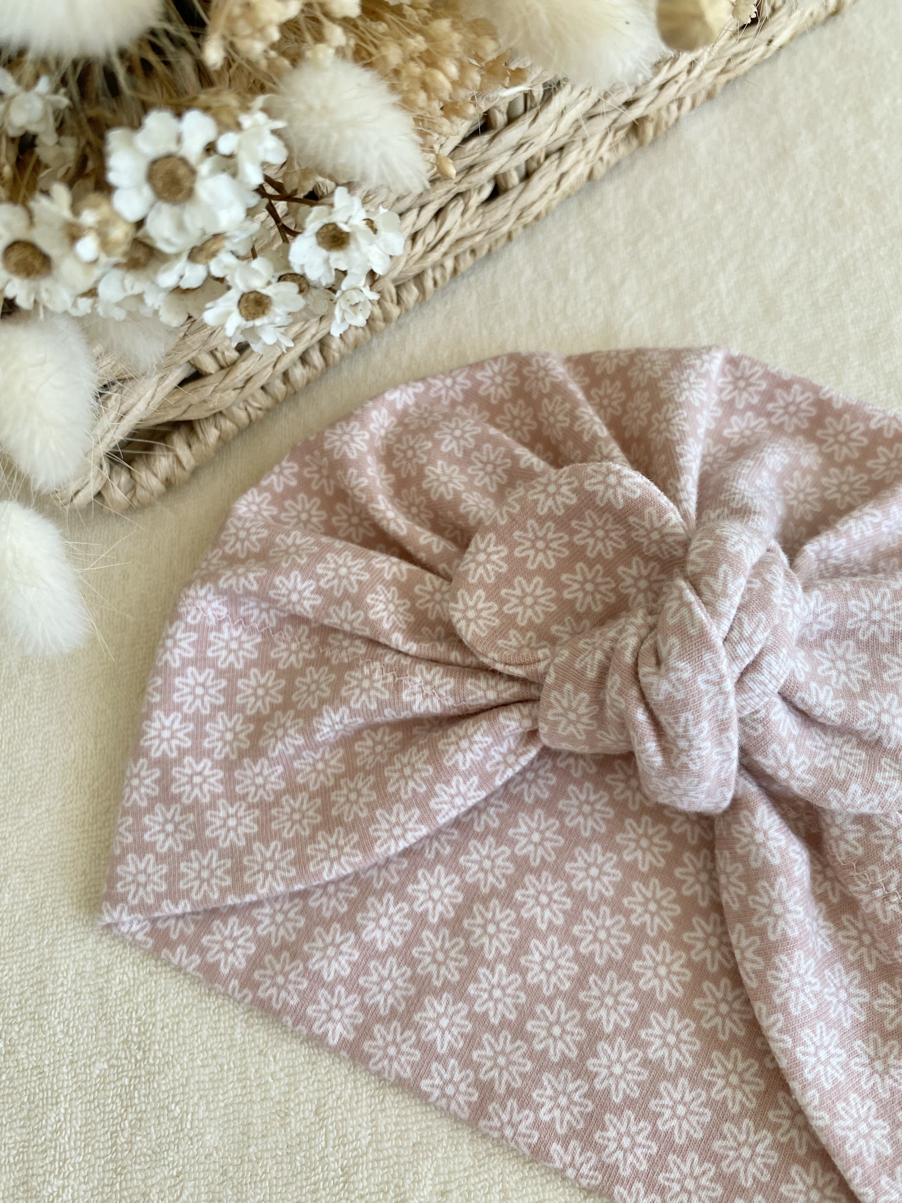 Turban fleurs rose poudre
