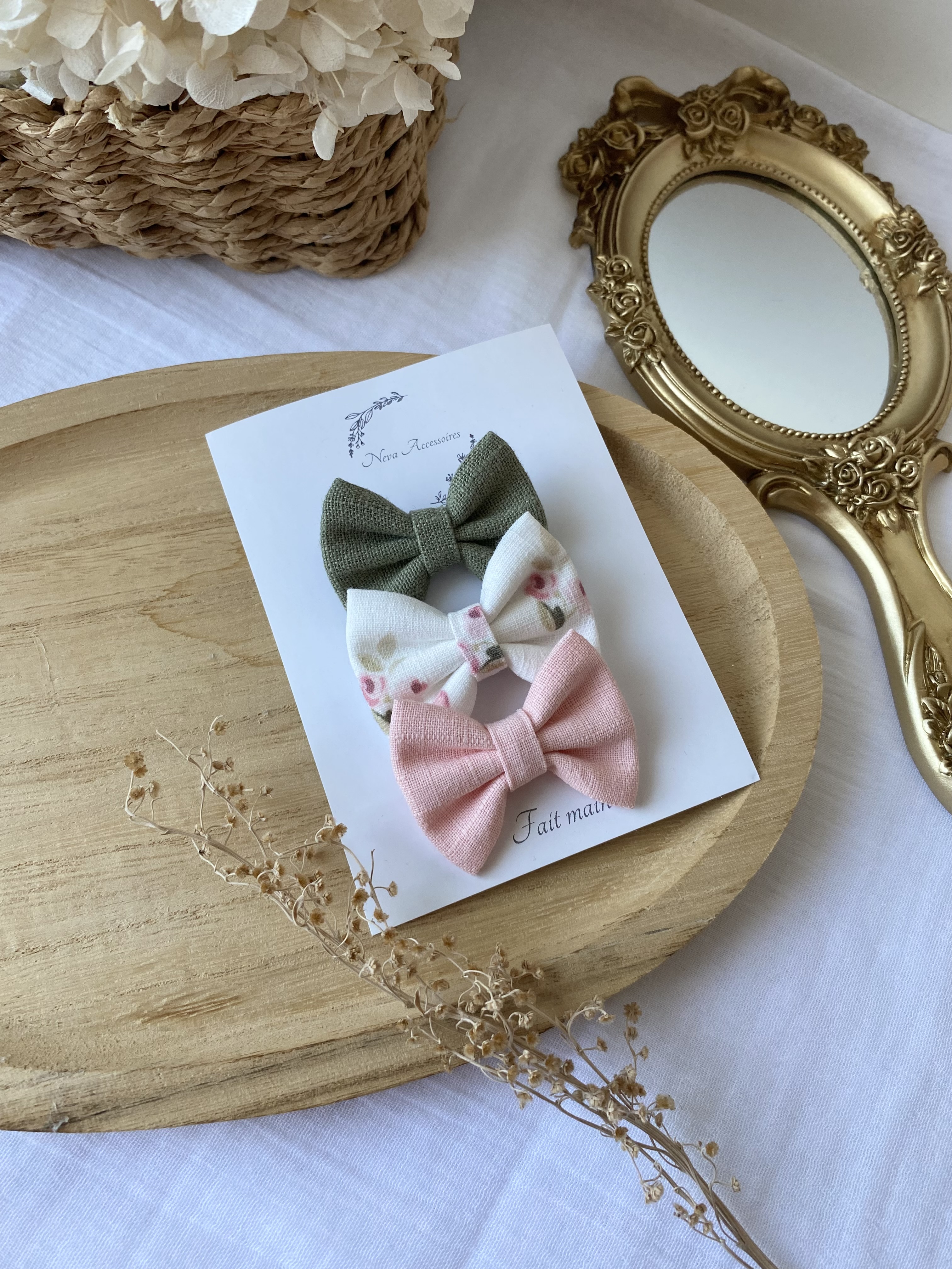 Lot de 3 nœuds bouquet rose S