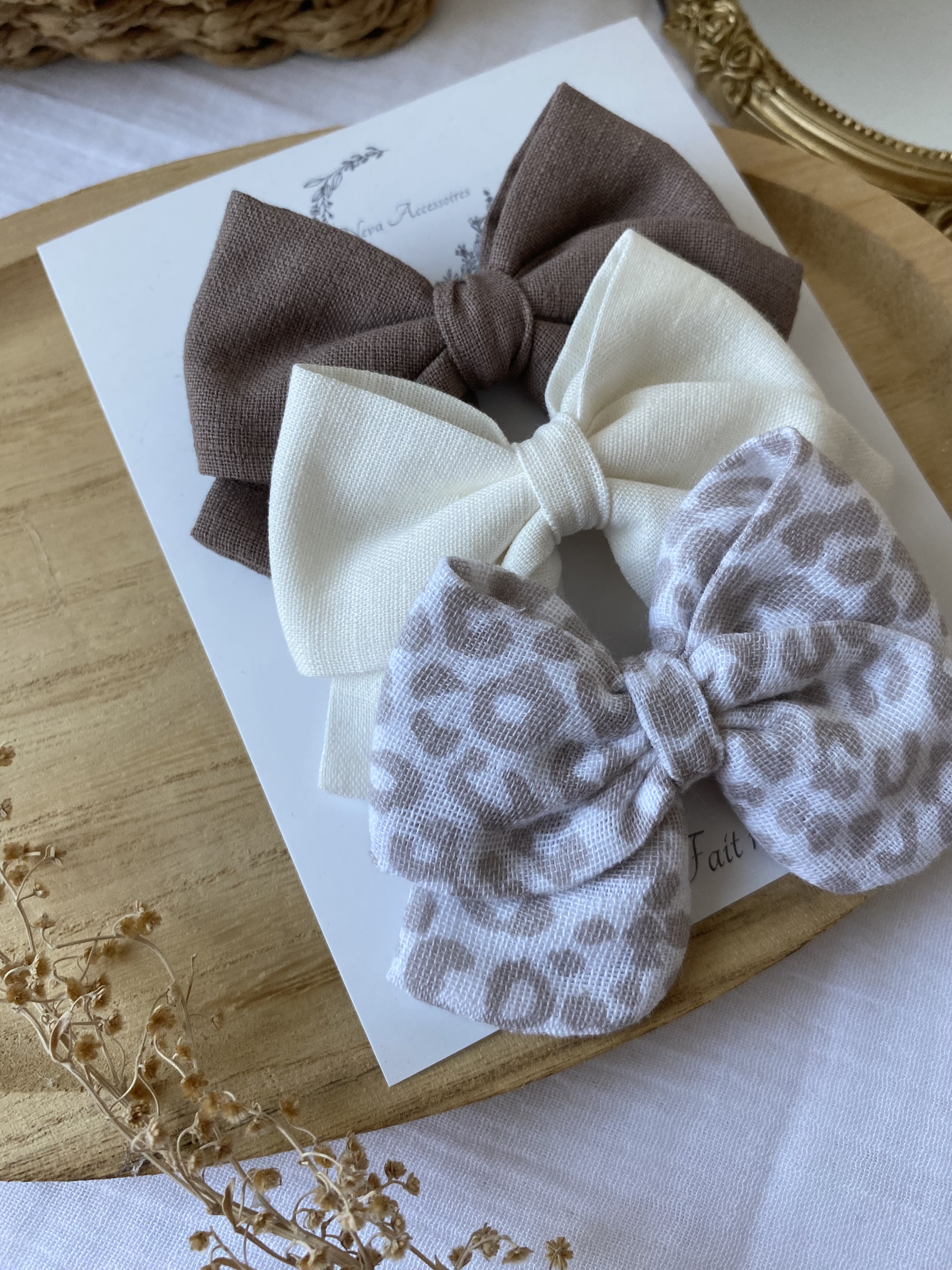 Lot de 3 nœuds léopard taupe L