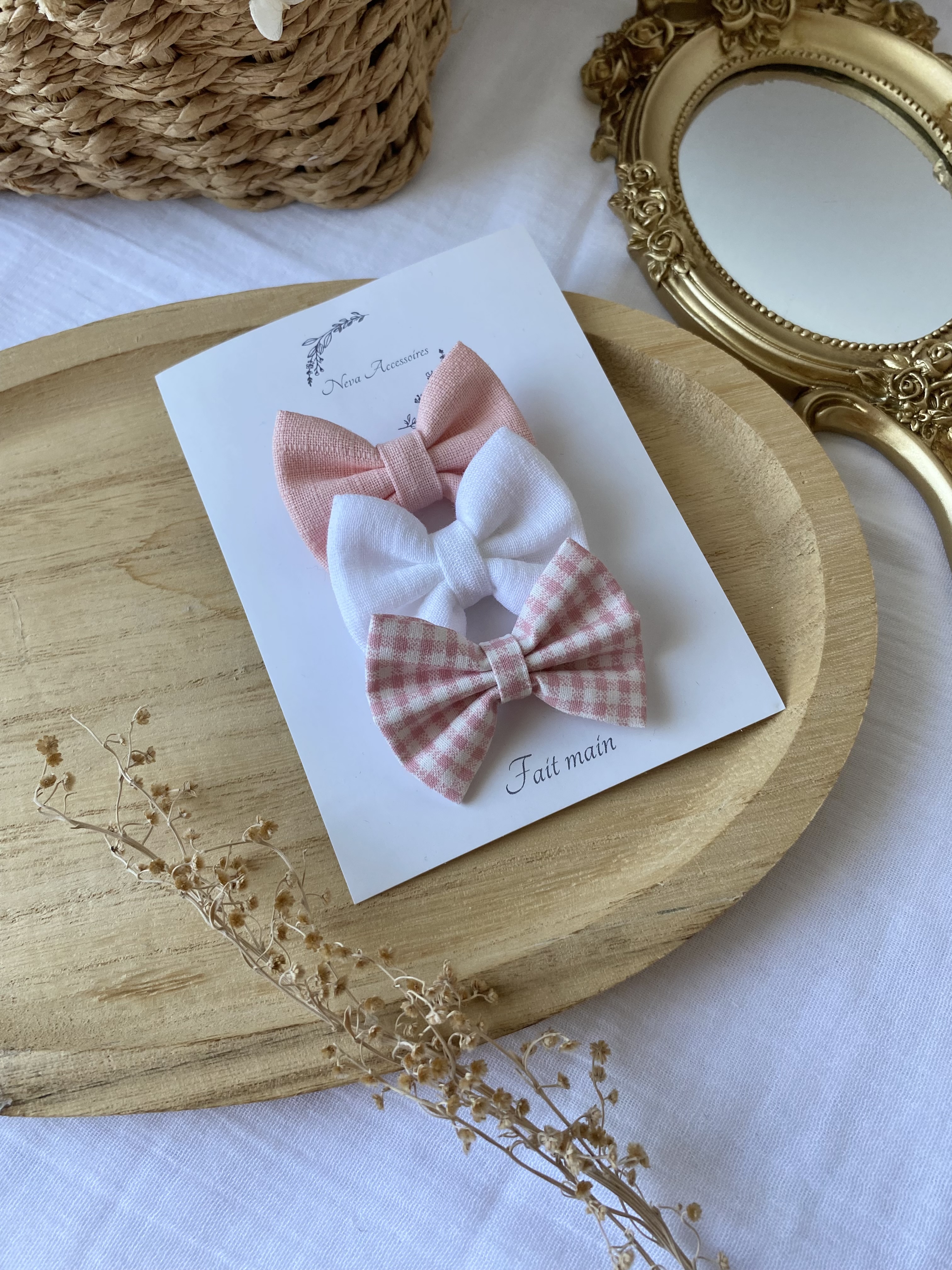 Lot de 3 nœuds rose, blanc S