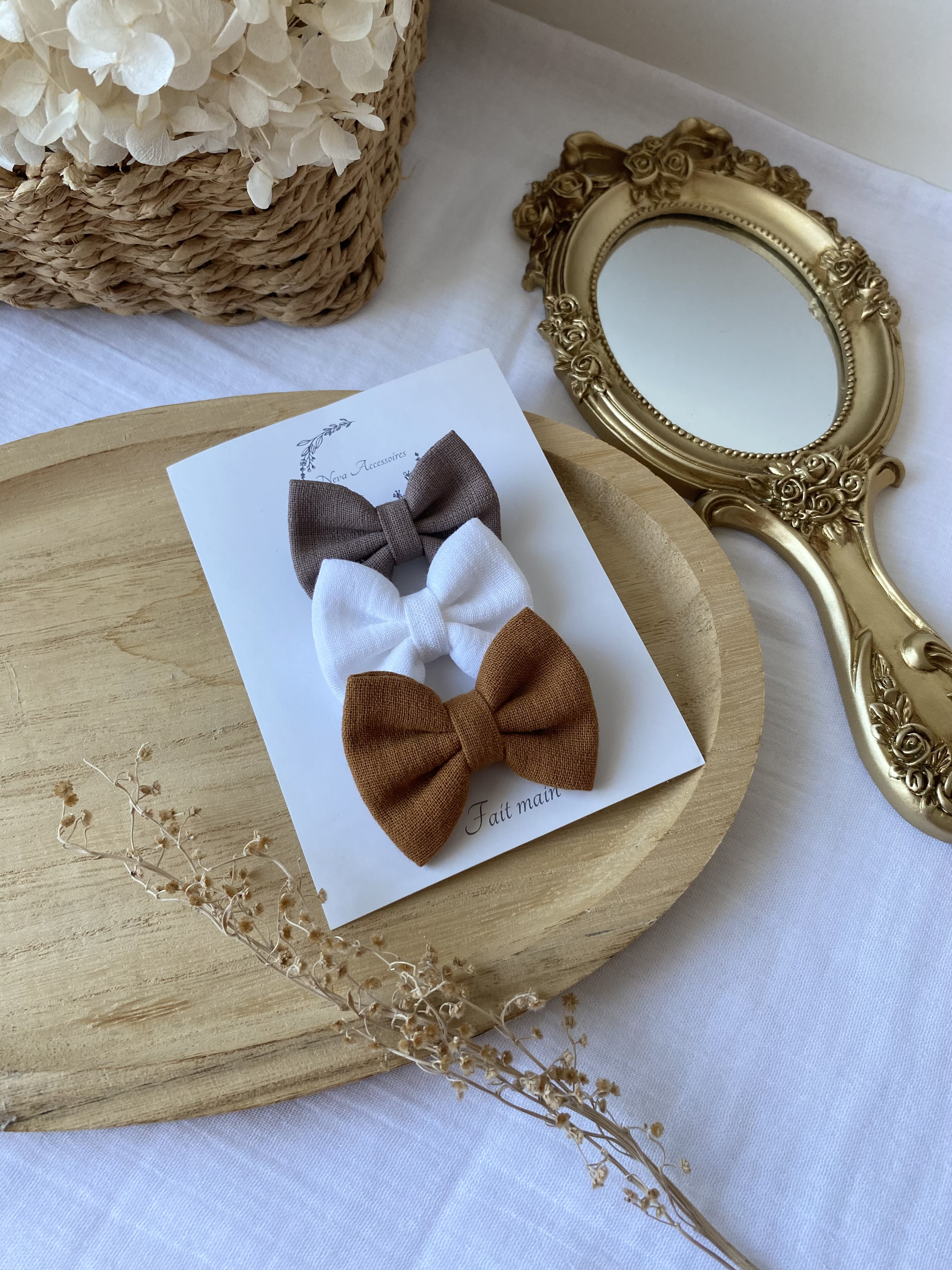 Lot de 3 nœuds taupe/blanc/ocre S