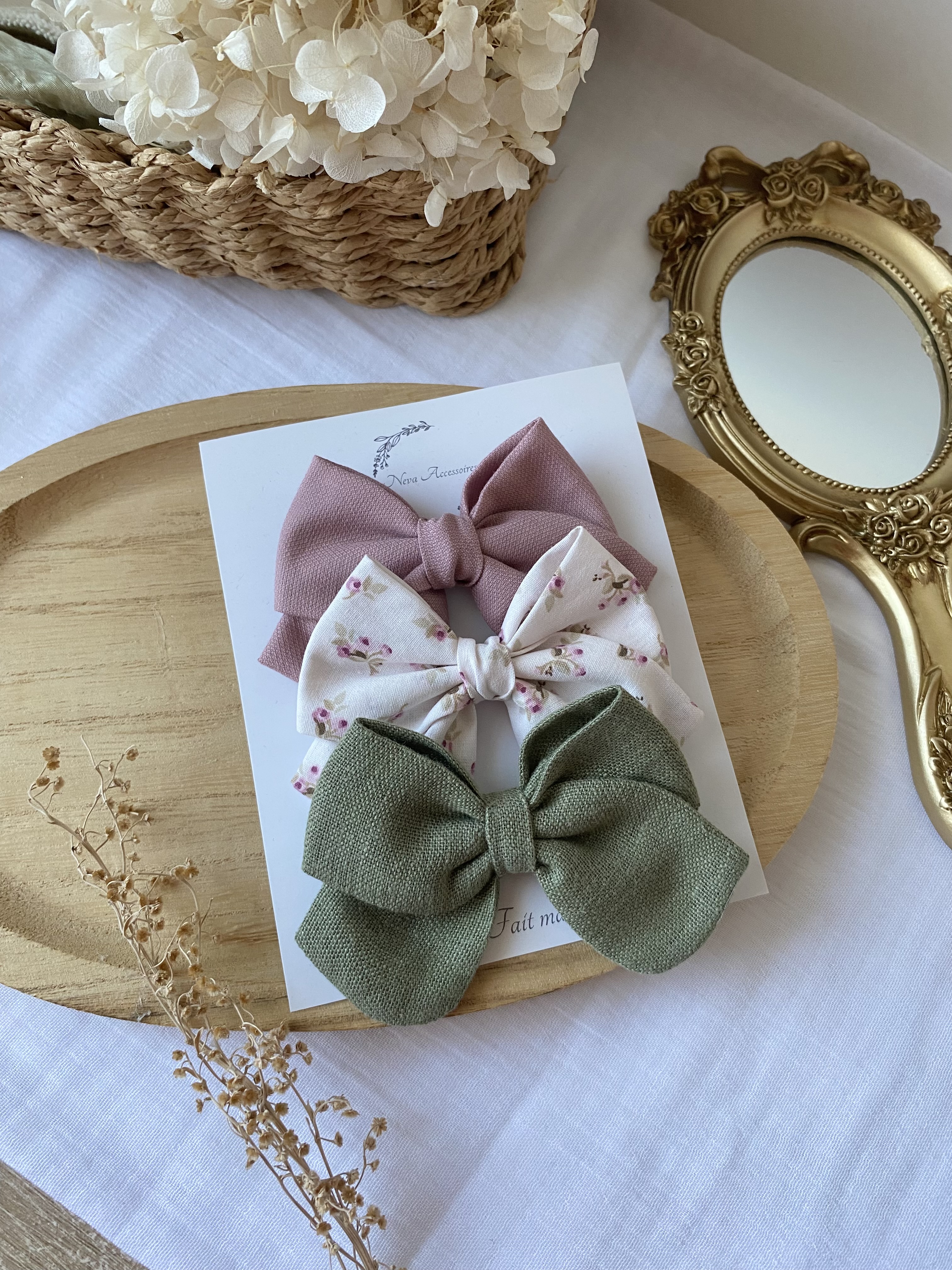 Lot de 3 nœuds bourgeon rose M