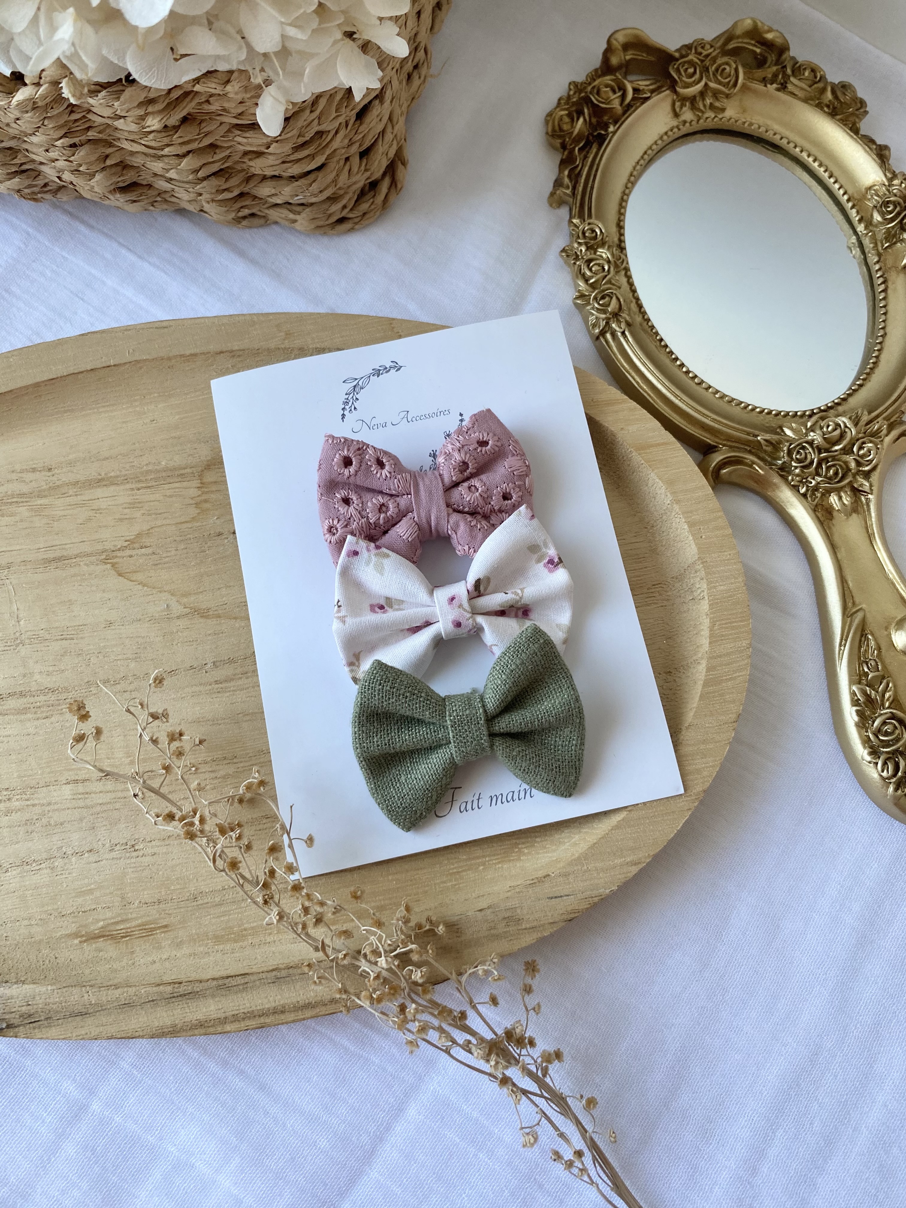 Lot de 3 nœuds bourgeon rose S