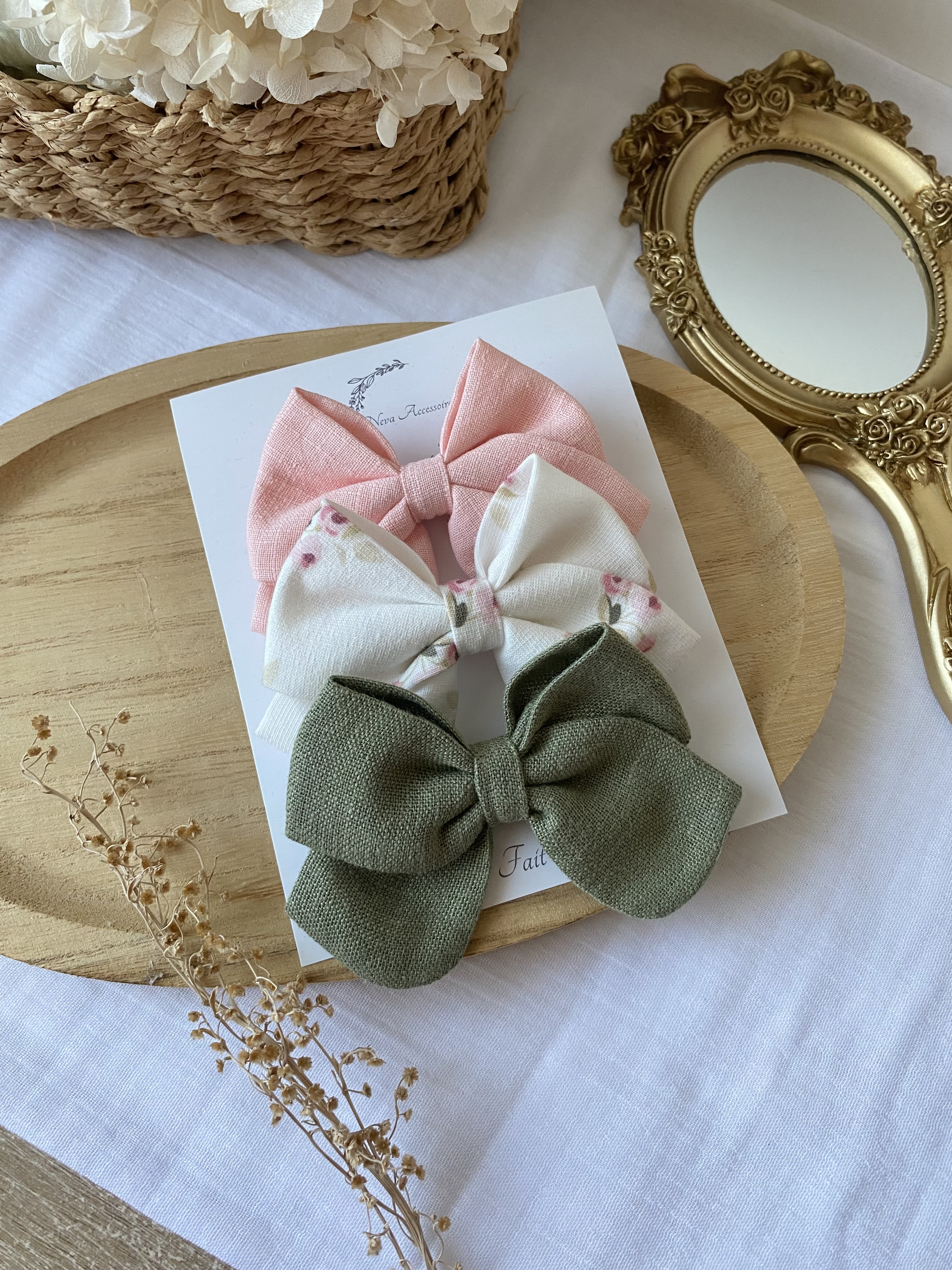 Lot de 3 nœuds bouquet rose M