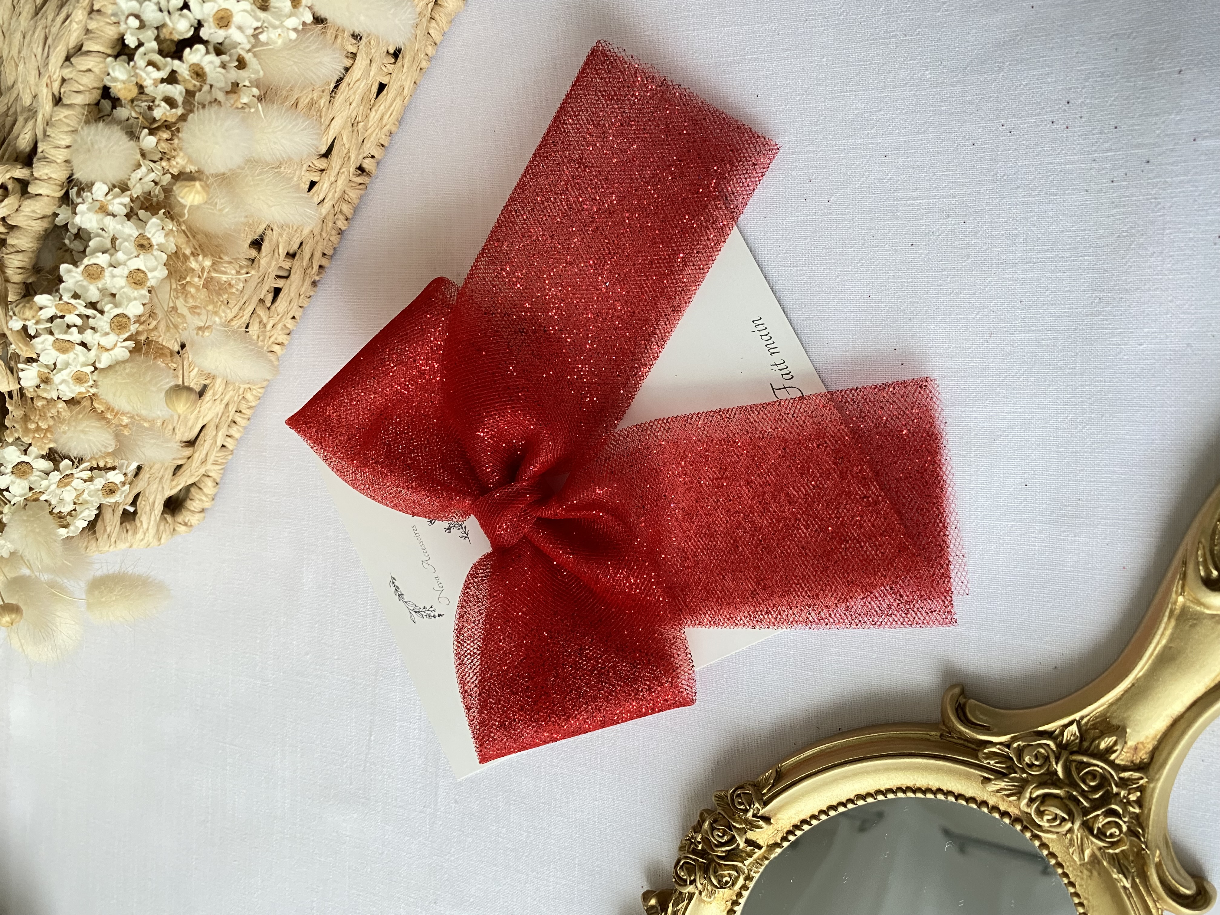 Noeud en tulle pailleté mi-long