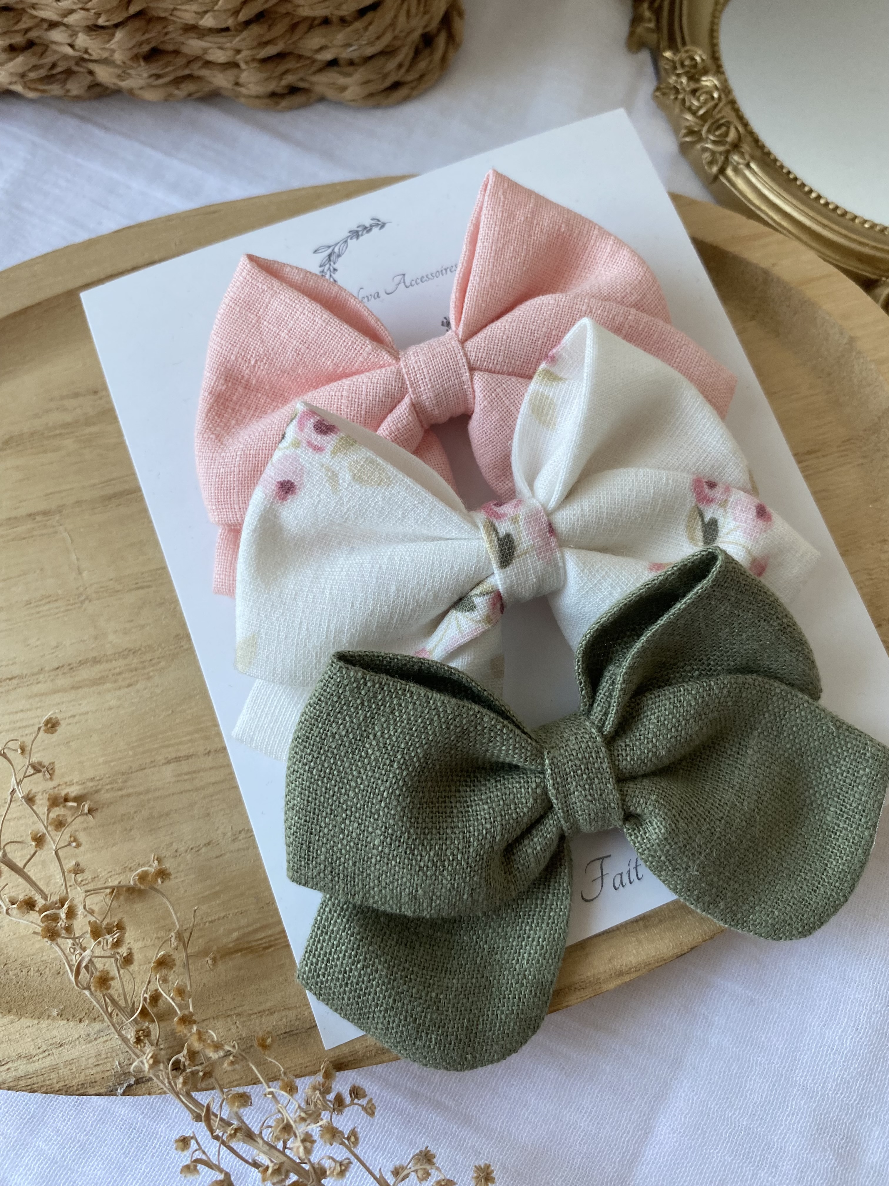 Lot de 3 nœuds bouquet rose L