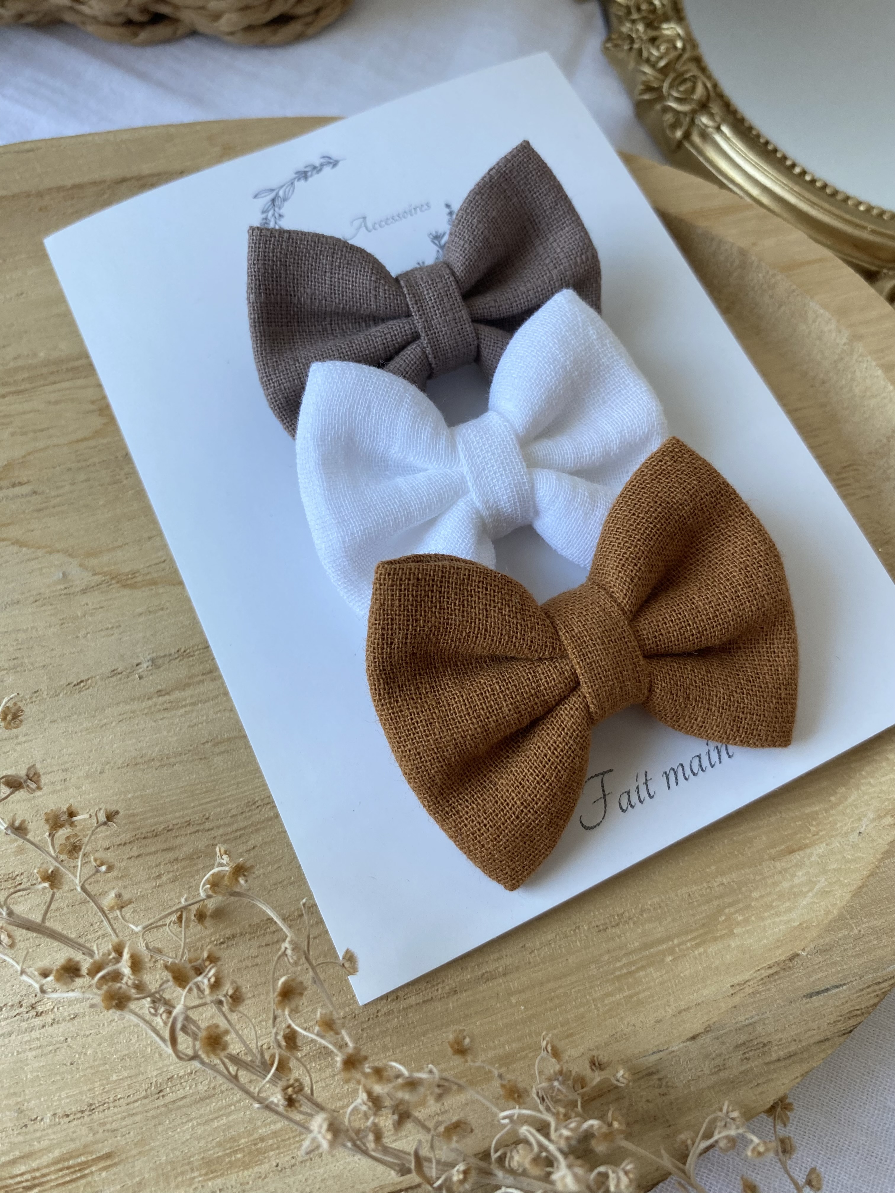 Lot de 3 nœuds taupe/blanc/ocre S
