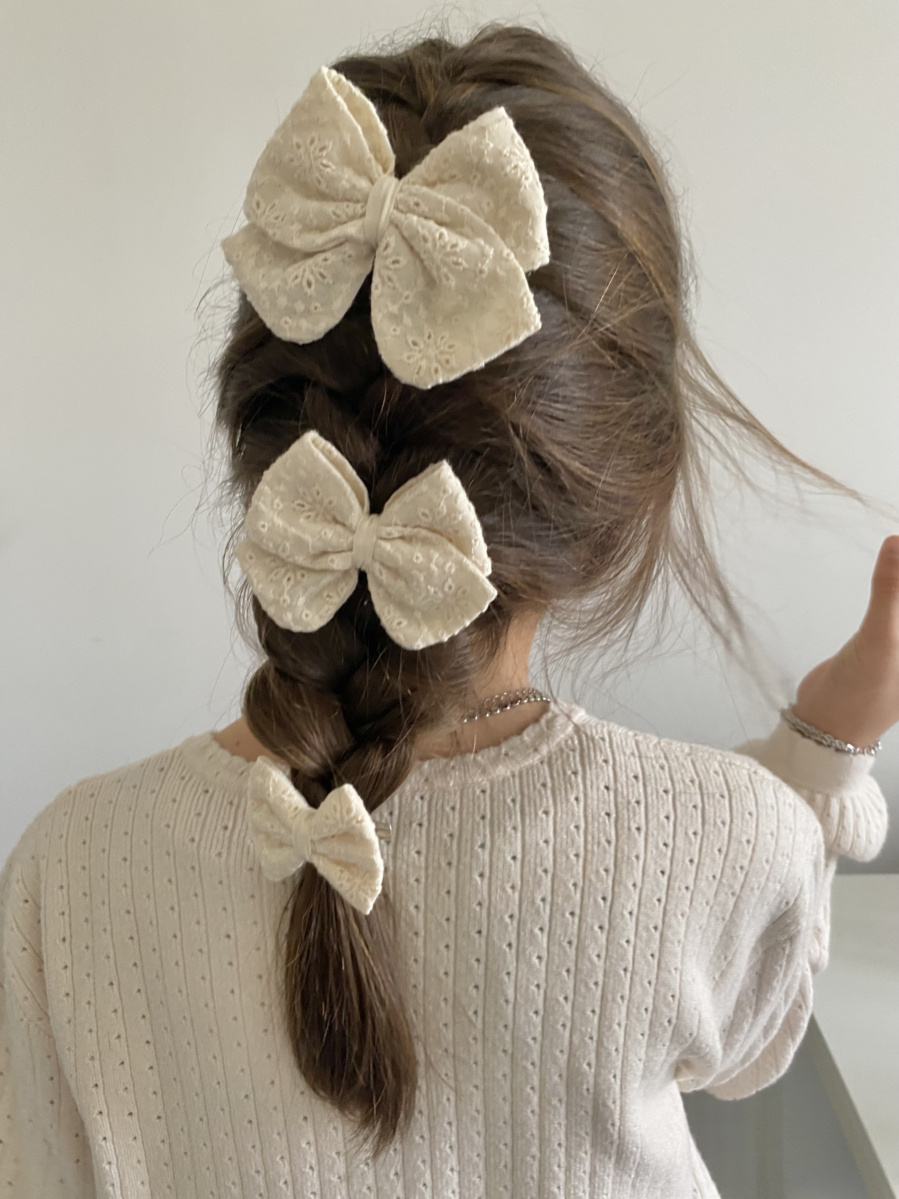 Nœud broderie anglaise vanille L