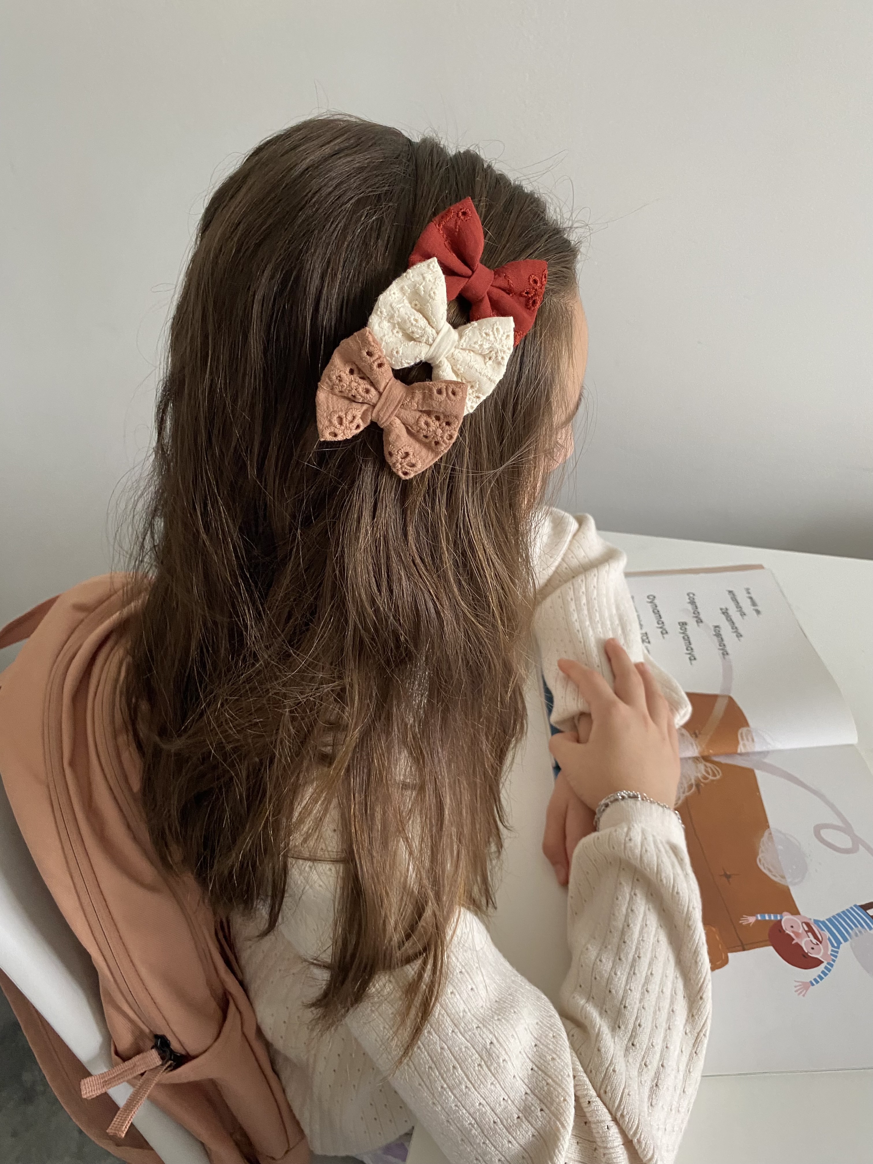 Lot de 3 nœuds en broderie anglaise S