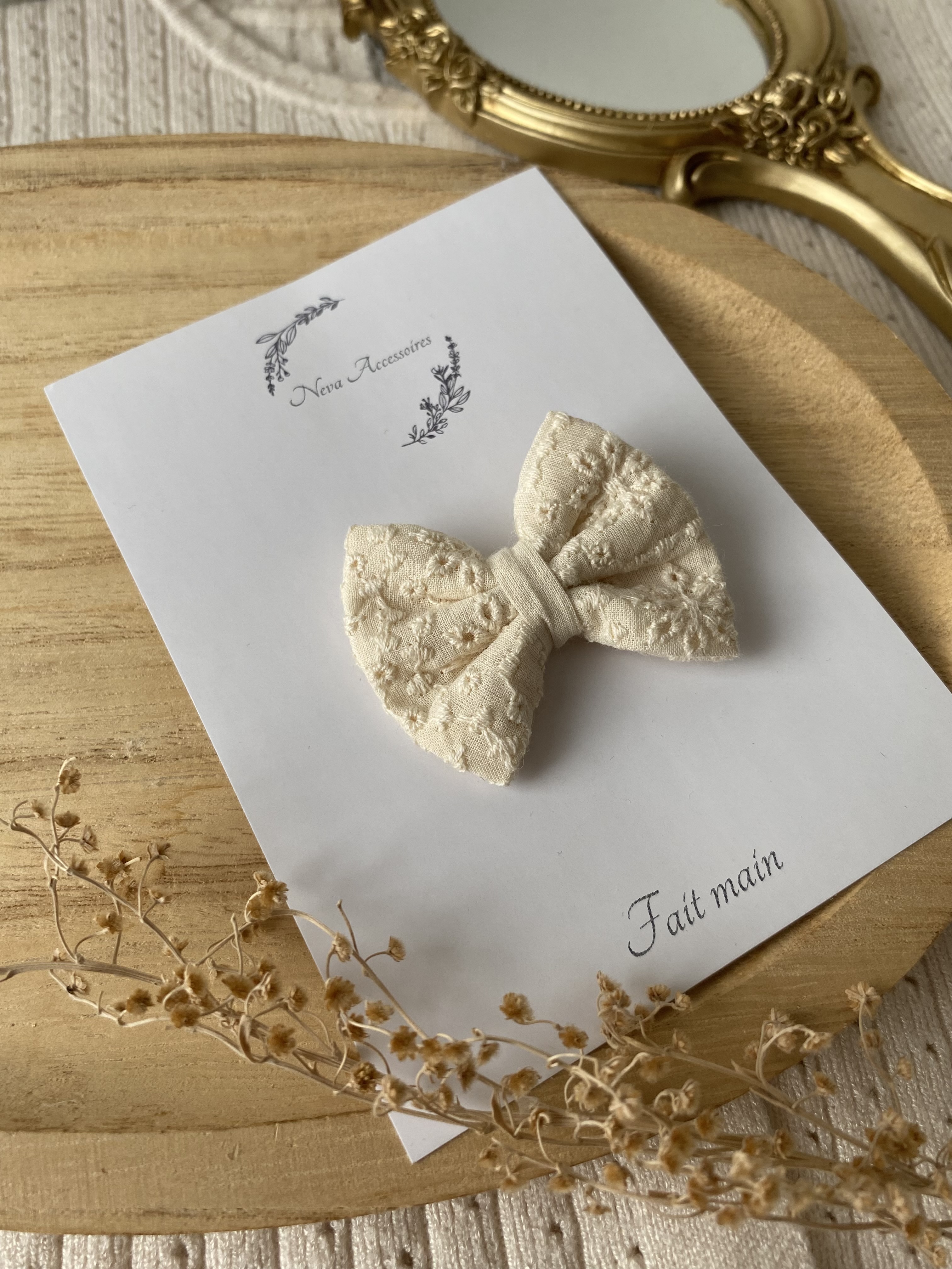 Noeud broderie anglaise vanille S