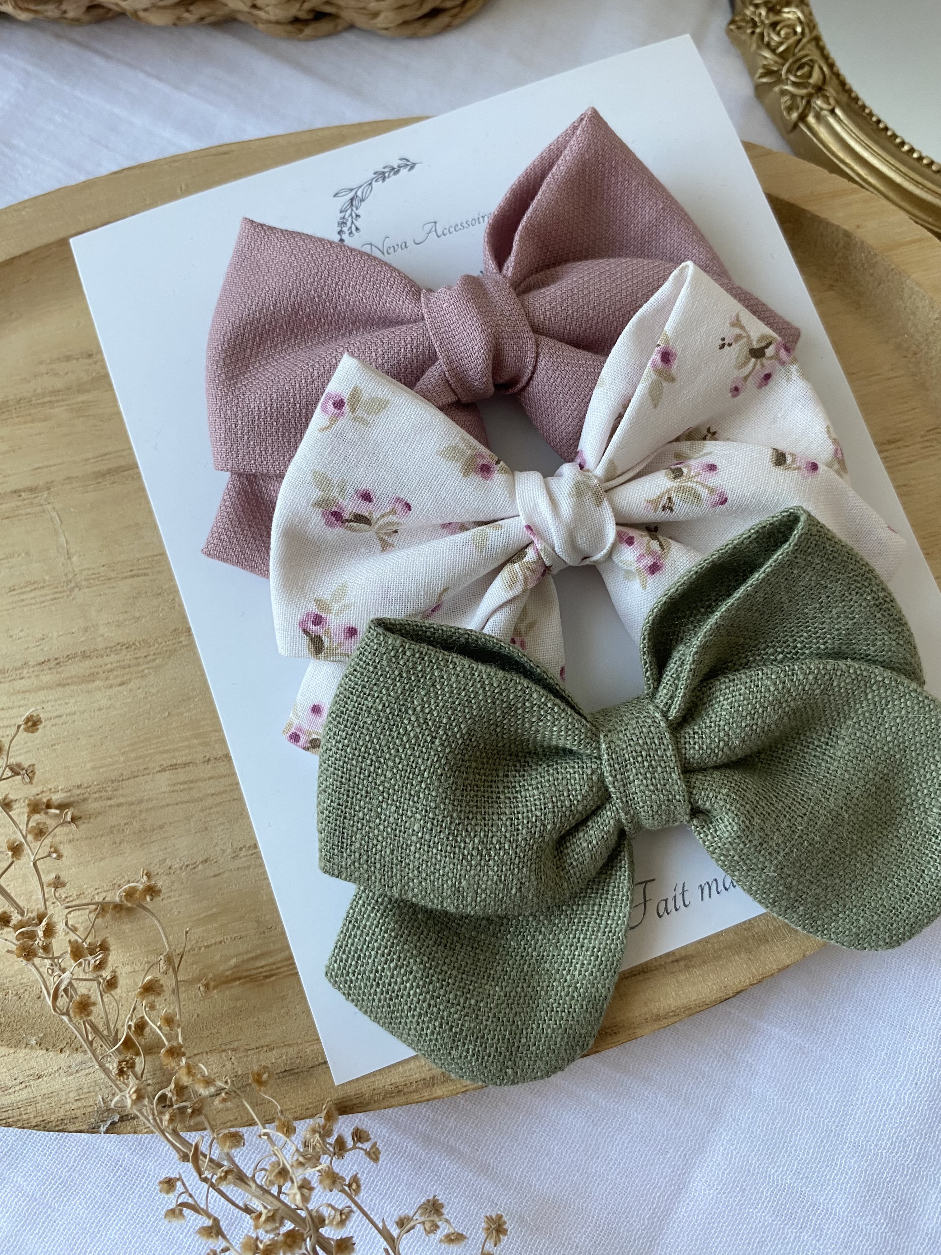 Lot de 3 nœuds bourgeons rose L