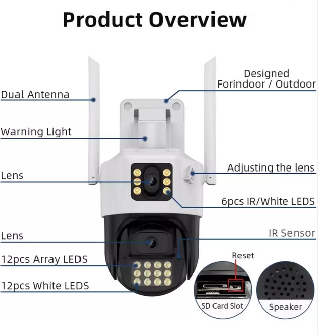 Helixson 4G Wifi PTZ Camera Outdoor 4MP Dual Lens Dual Screen AI Auto Tracking 2 Way Audio 360 Night Vision IP CCTV Network Security Camera o-kam Pro  - Premium Series