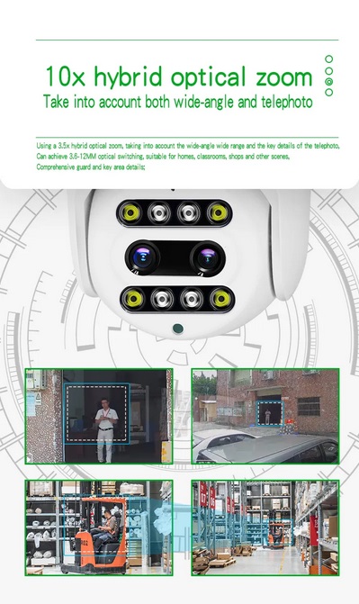 Helixson 360 Wifi House Camera Security Seguridad CCTV NVR CareCam Pro Wireless Smart Color 10X Zoom 1080P PTZ Dual Lens auto tracking two way audio Outdoor Camera  - Premium Series
