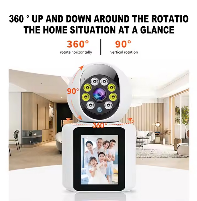 Helixson Home Surveillance Security Camera FHD 1080P WIFI PTZ Camera With IP Screen One Click Video Call Camera Mobile tracking V380 Pro  - Premium Series