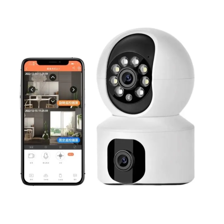 Helixson 3MP WiFi Camera Two-way Audio Dual Lens and Dual Screen Auto Tracking Indoor Use Wifi Ip Cctv Camera V380 Pro - Premium Series