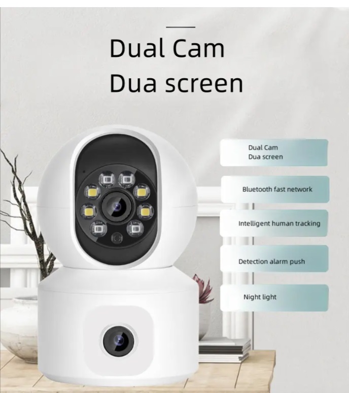 Helixson 3MP WiFi Camera Two-way Audio Dual Lens and Dual Screen Auto Tracking Indoor Use Wifi Ip Cctv Camera V380 Pro - Premium Series