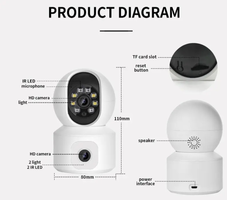 Helixson 3MP WiFi Camera Two-way Audio Dual Lens and Dual Screen Auto Tracking Indoor Use Wifi Ip Cctv Camera V380 Pro - Premium Series