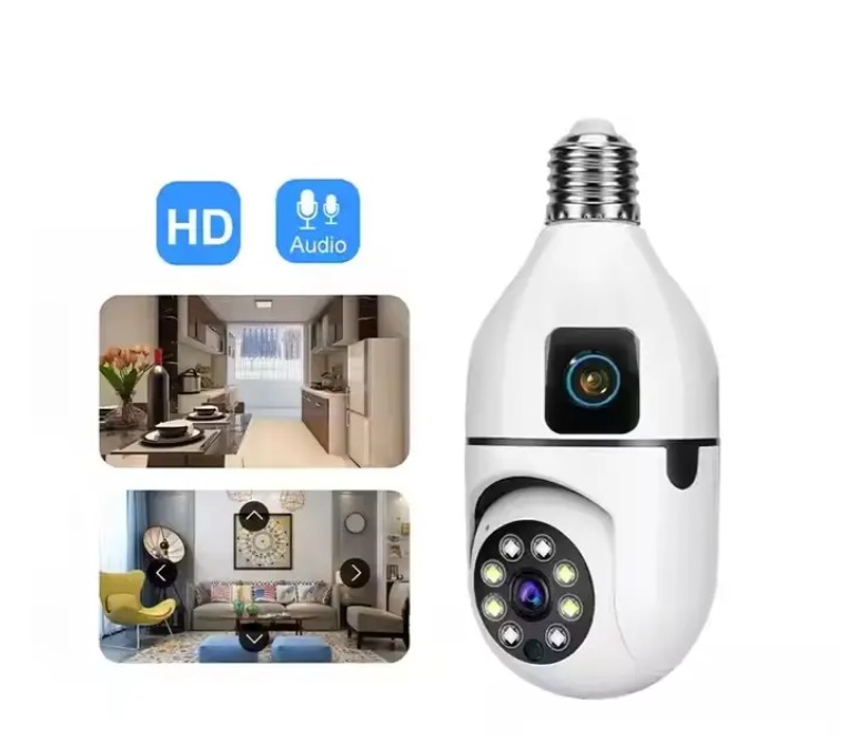 Helixson E27 Dual Lens 3MP Full Corlour Night Vision Wifi Smart Home Wireless Security Camera Two Way Audio Remote Bulb IP PTZ Camera V380 Pro - Premium Series