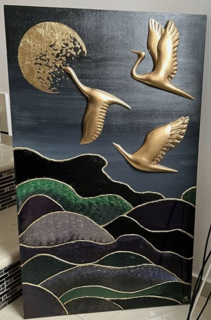 Golden Cranes Wall Art