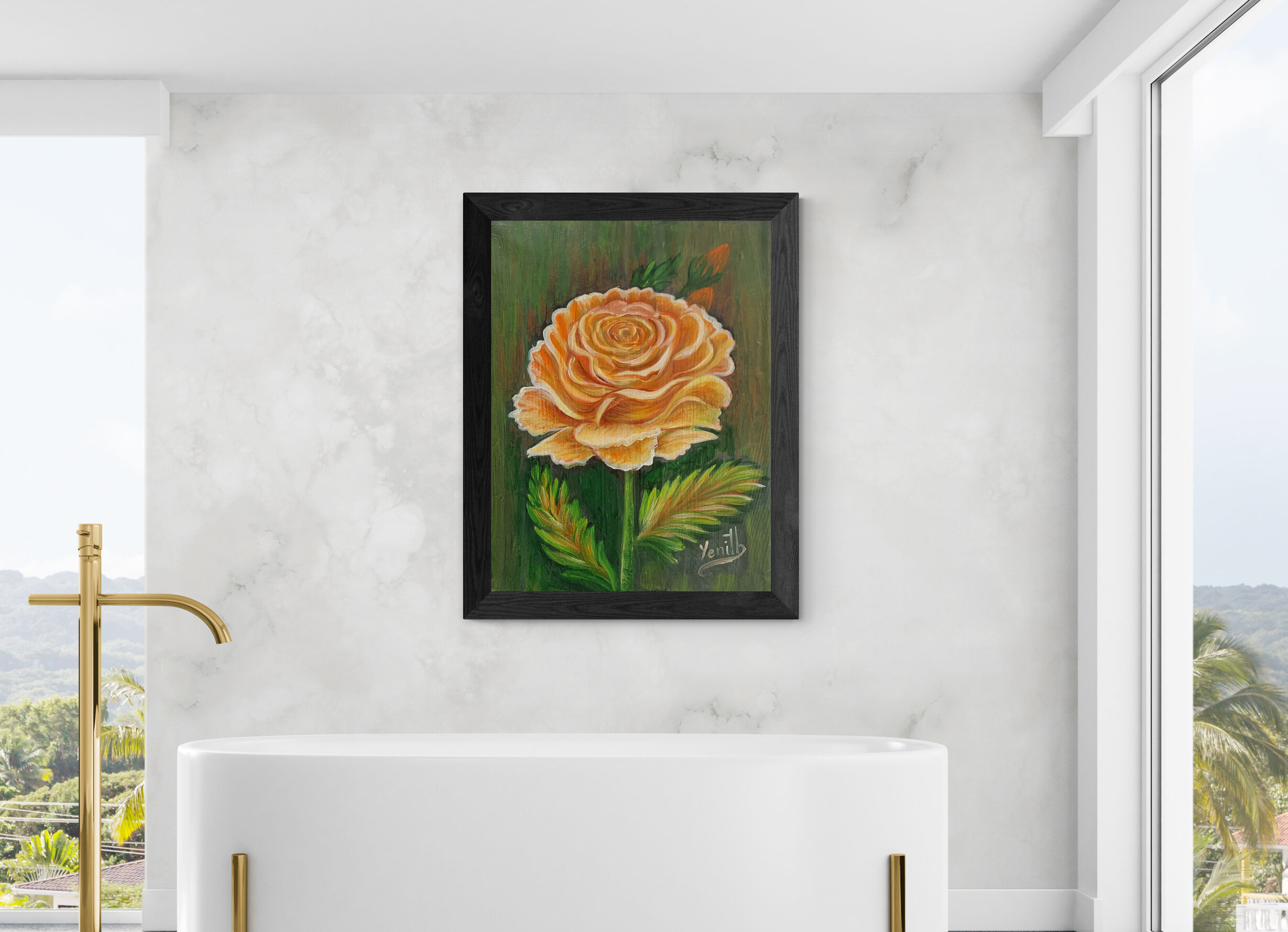 Pintura de rosa amarilla