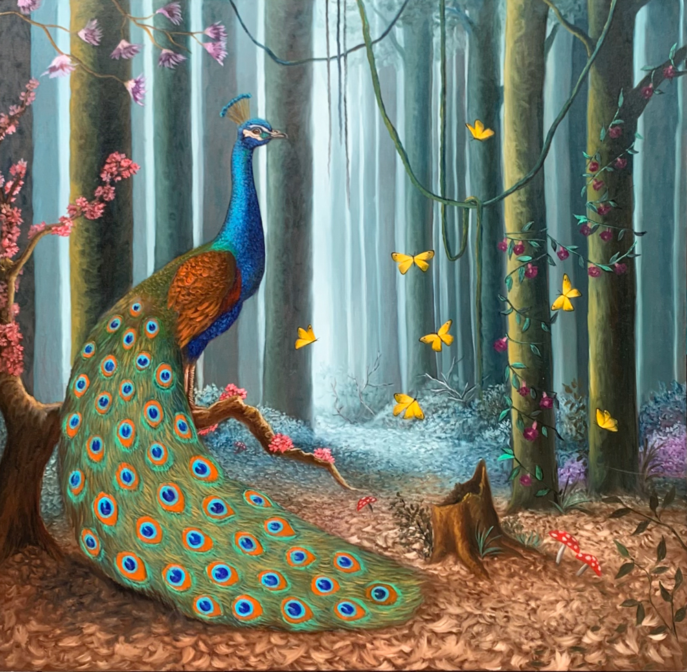 Cuadro de Pavo Real en Bosque