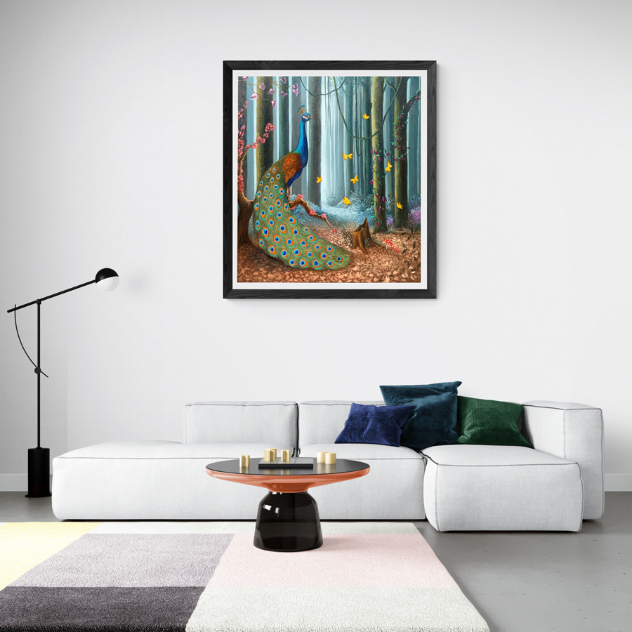 Cuadro de Pavo Real en Bosque