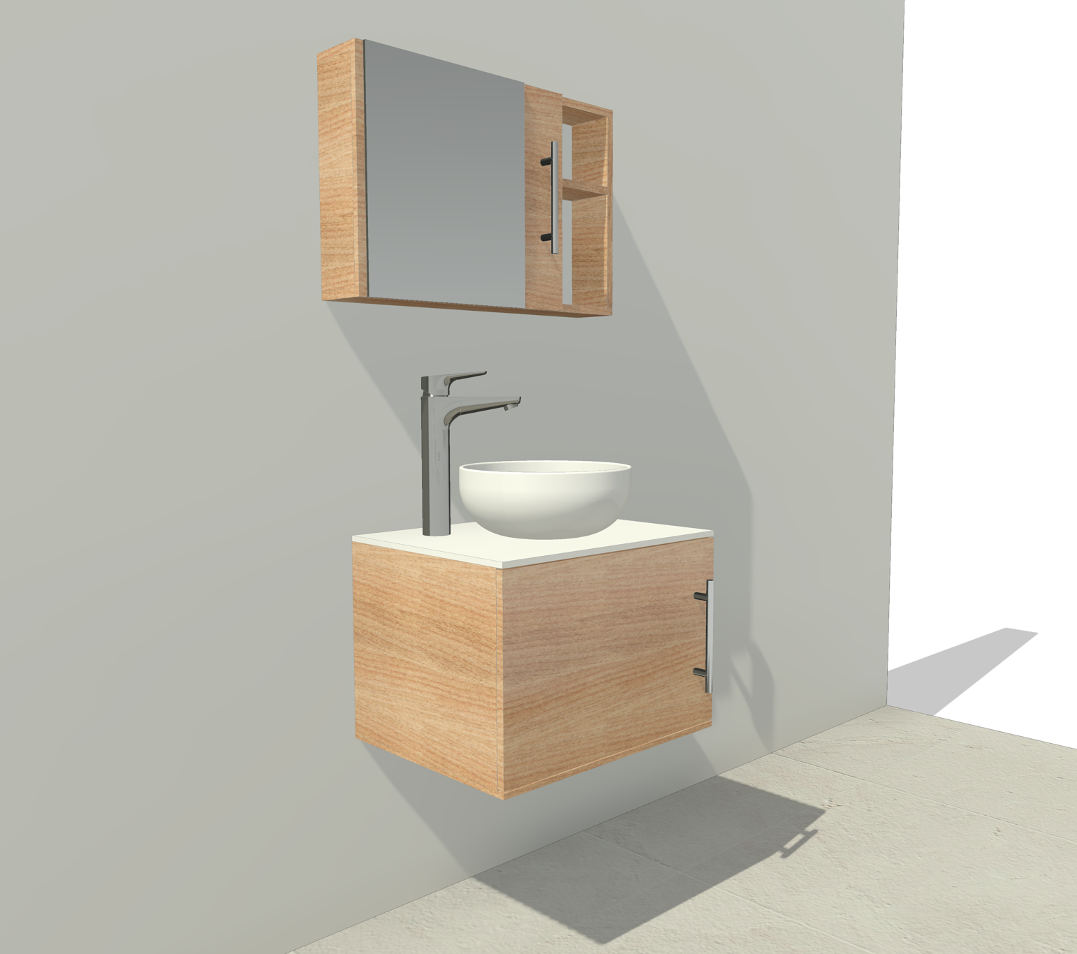 Lavabo con Gabinete y Botiquín · Blanco Absoluto / Encino Polar · Revit 2025