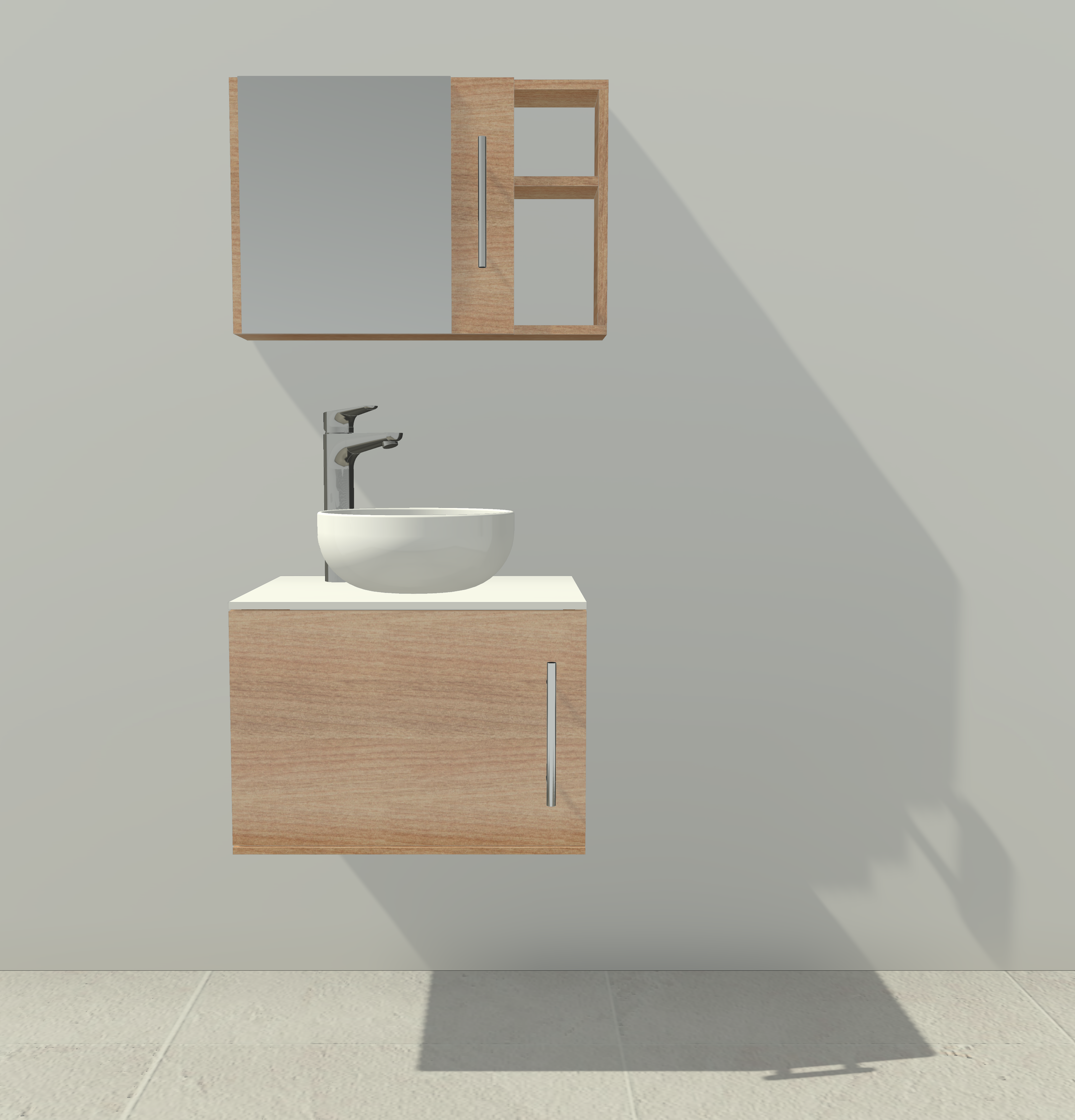 Lavabo con Gabinete y Botiquín · Blanco Absoluto / Encino Polar · Revit 2025