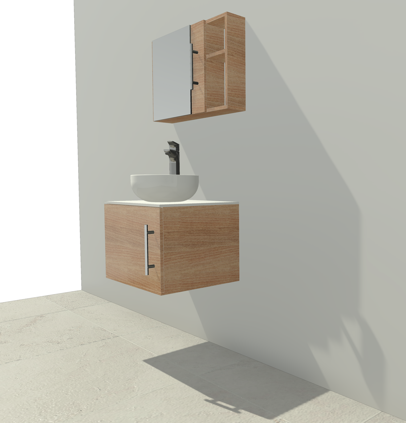 Lavabo con Gabinete y Botiquín · Blanco Absoluto / Encino Polar · Revit 2025