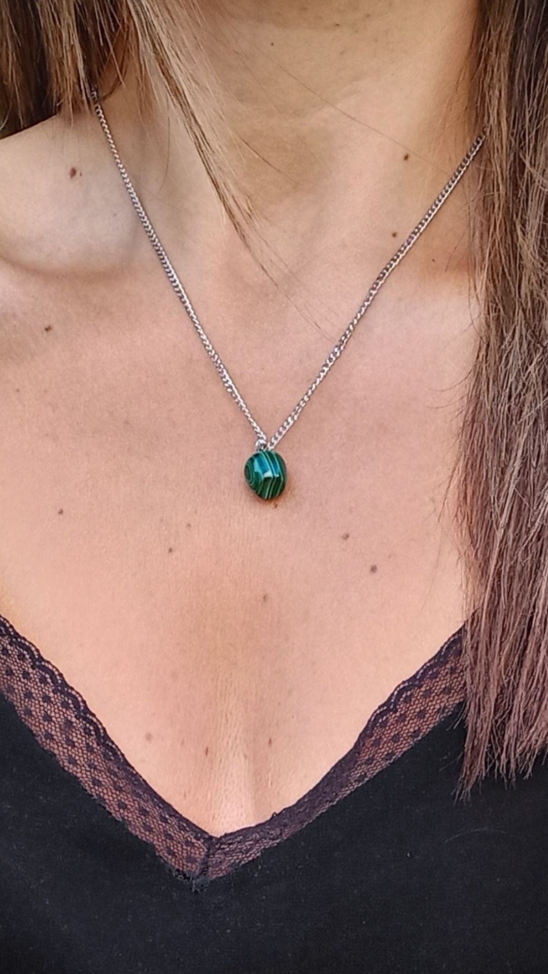 Stainless Steel Necklace with Malachite
