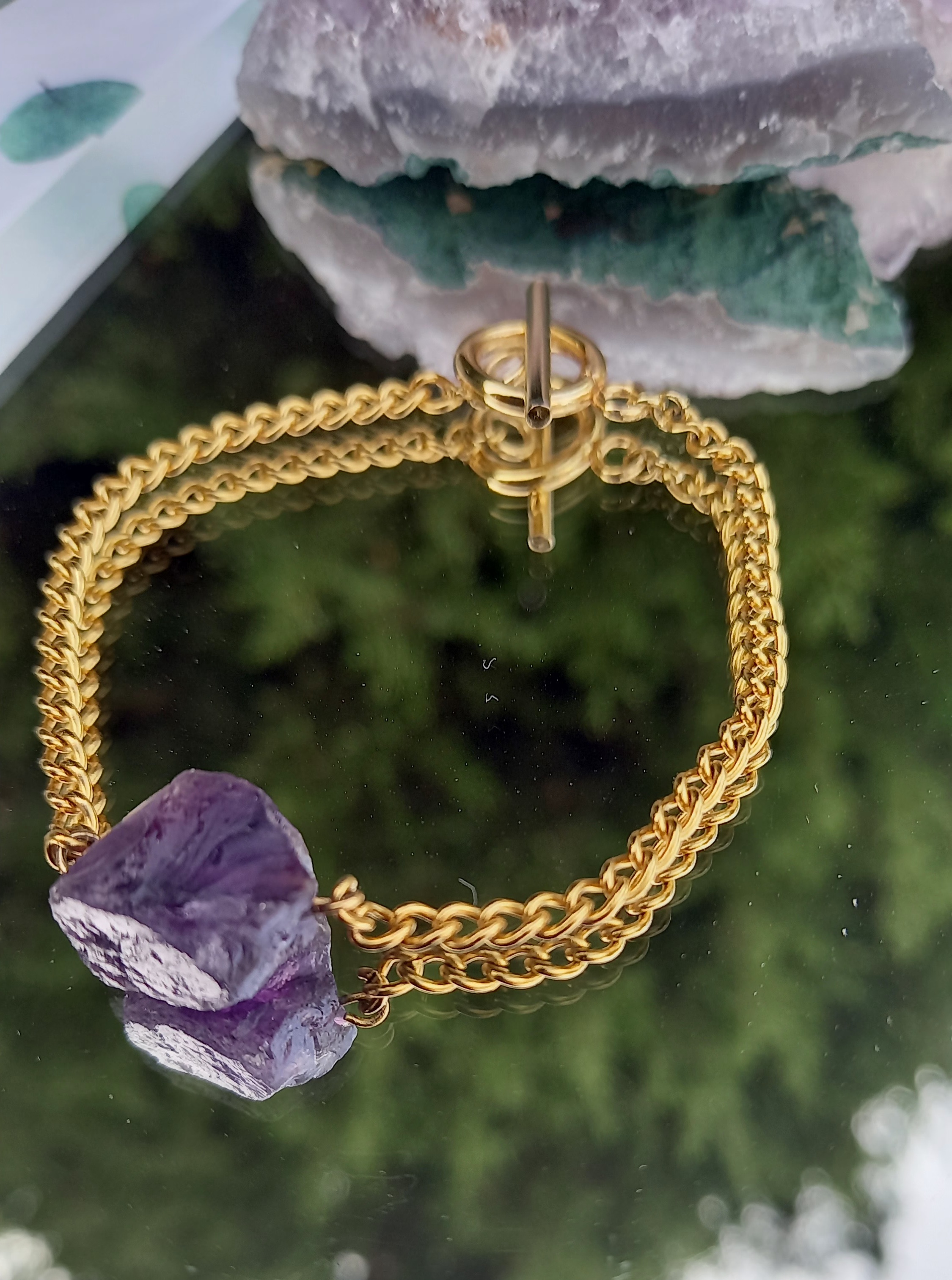 Stainless Steel Bracelet with Raw Amethyst