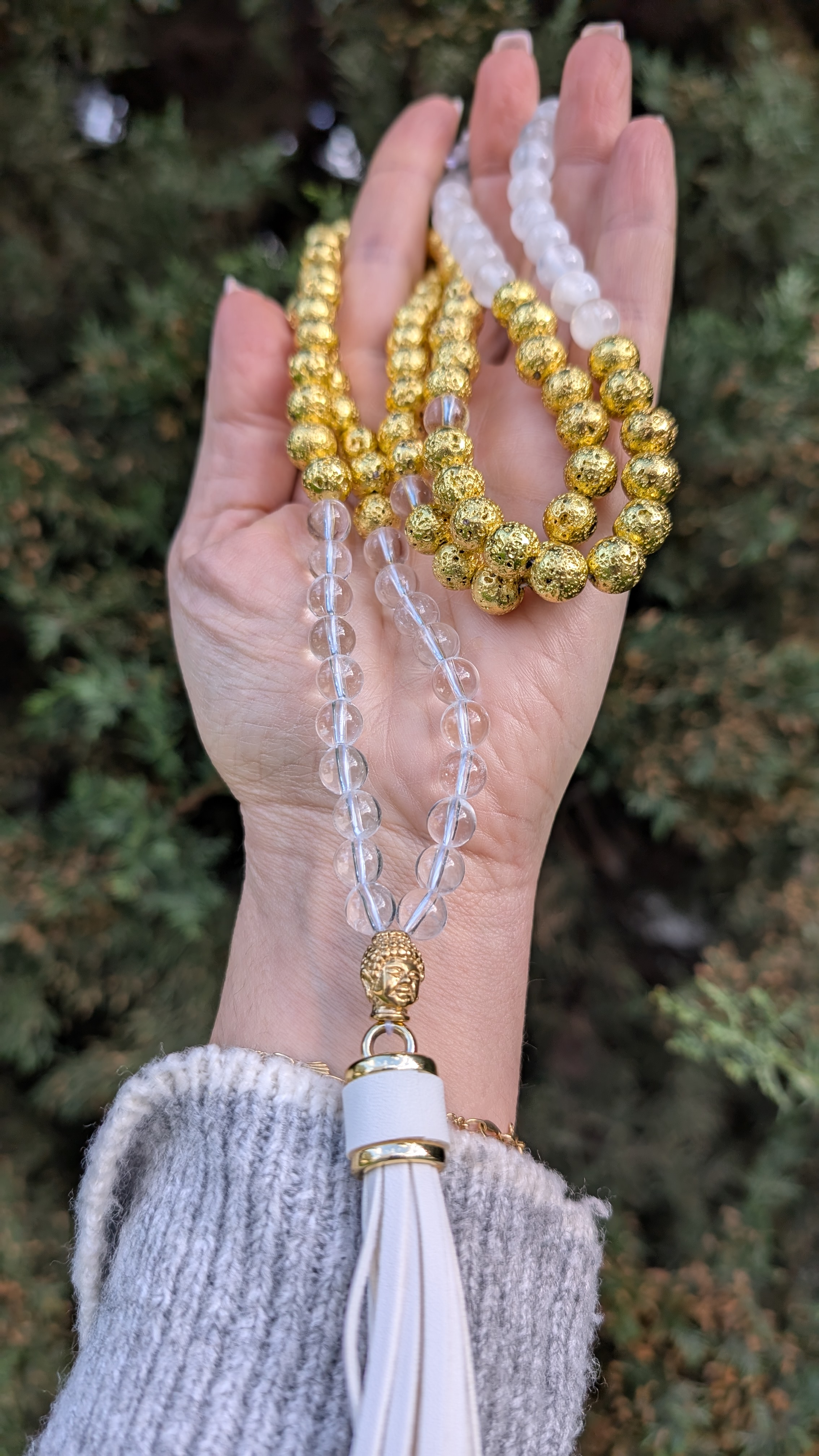 Crystal Quartz Japamala and Golden Volcanic Lava