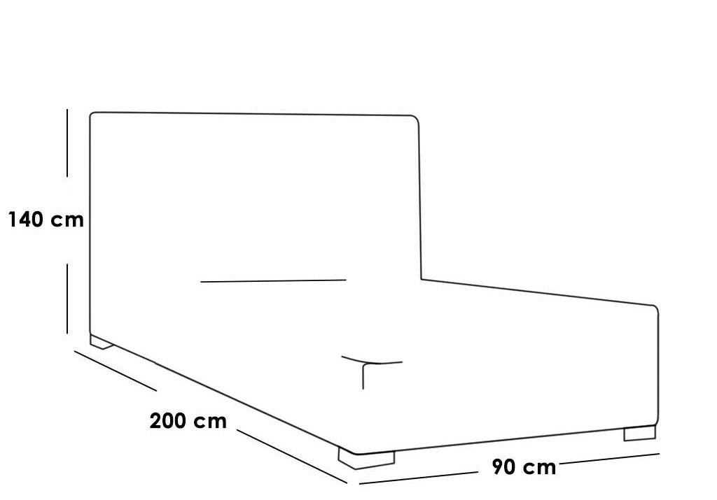 سرير من خشب سويدي مبطن بقماش مخمل لاس بالماس - مقاس90* 200  سم - لون رمادي
