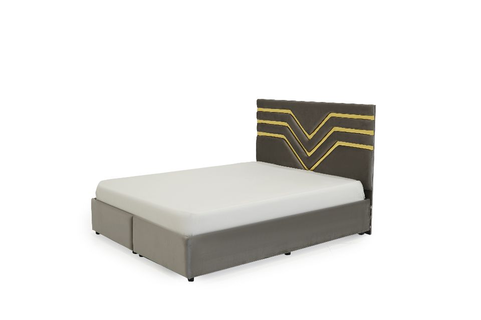 سرير كينج بحجم  200 * 180 سم مع لوح رأس مزخرف باللون الذهبي - ألوان قابلة للتخصيص