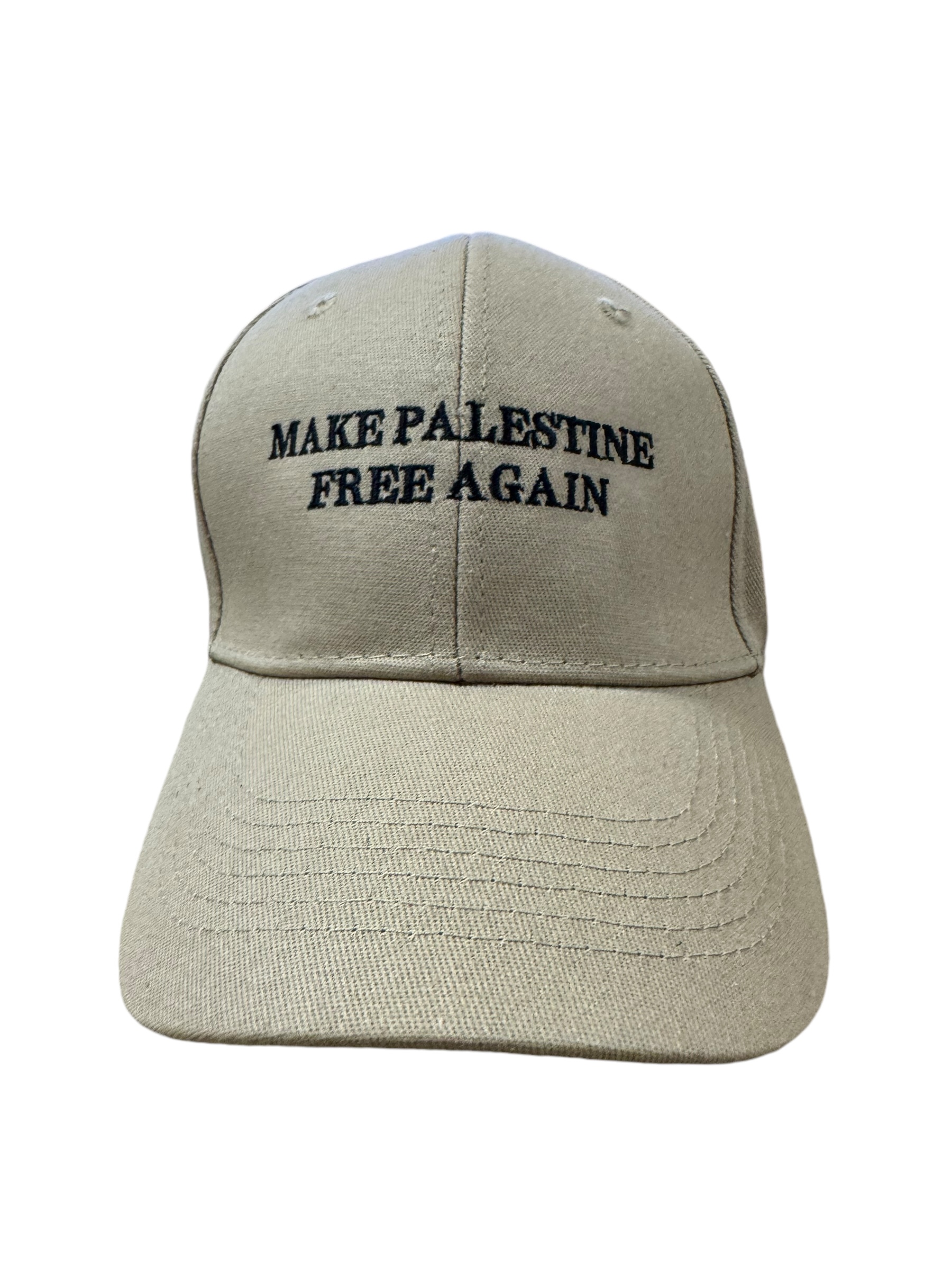 Make Palestine Free Again Gorra Beige Texto Negro