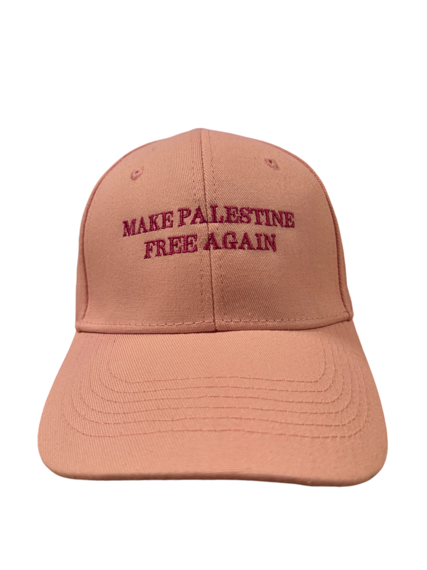 Make Palestine Free Again Gorra rosa texto rojo 