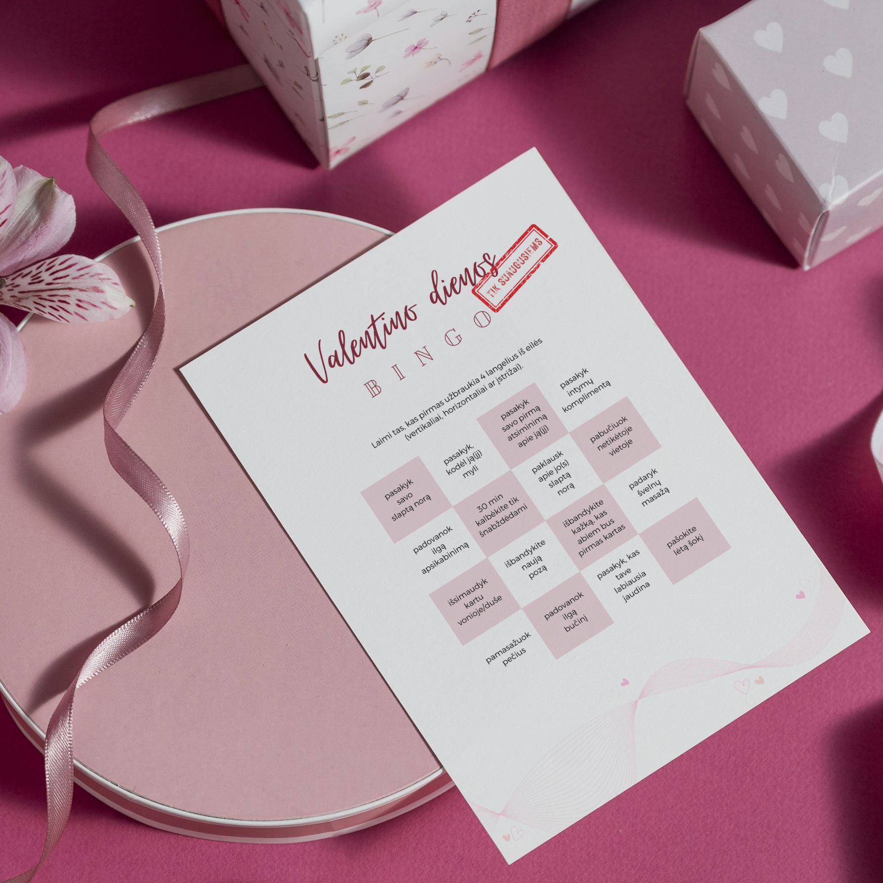 Valentino dienos veiklų BINGO suaugusiems